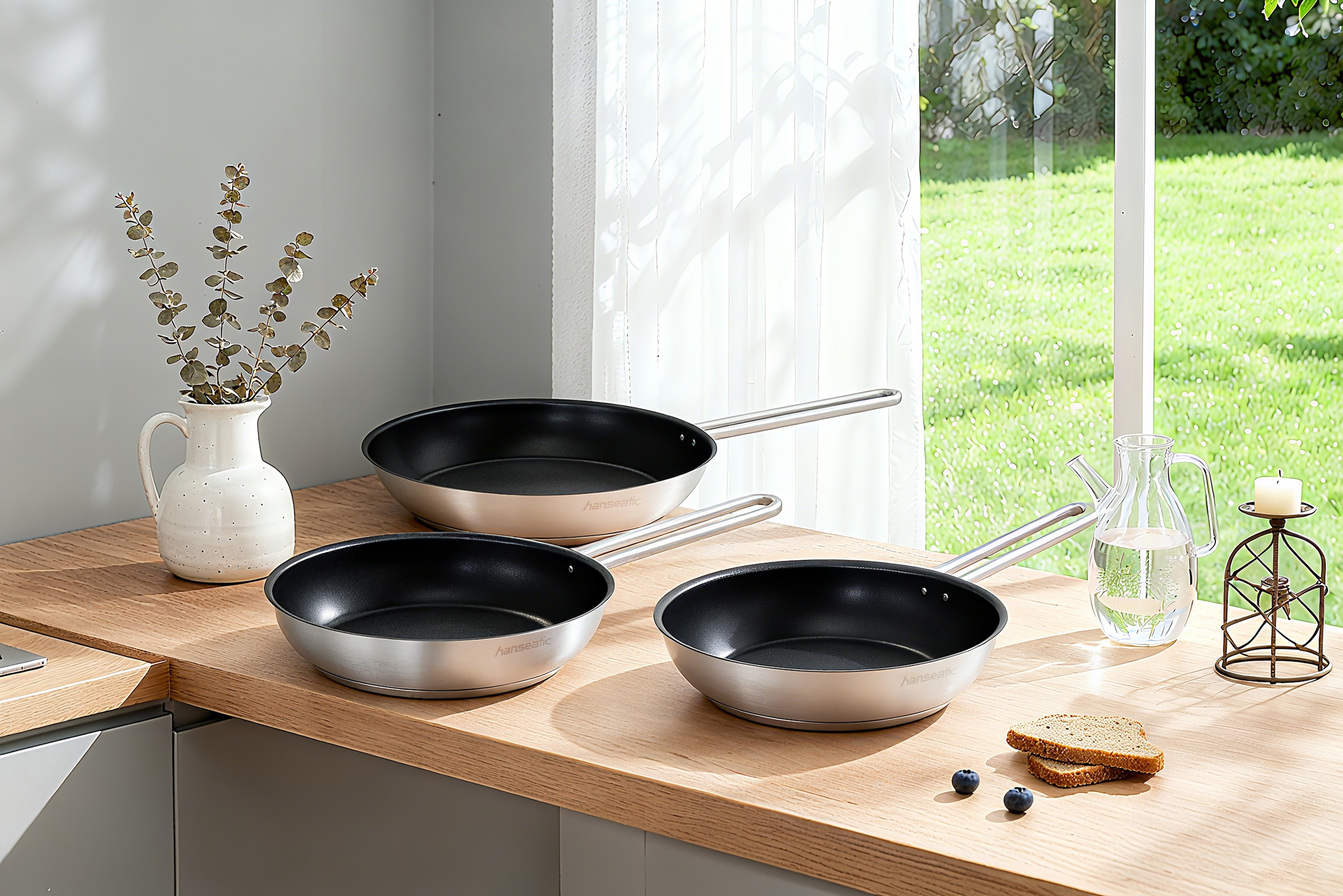 Hanseatic Pfannen-Set »DAILY« Edelstahl 18/10 Set, 1x Pfanne Ø 20 cm, 24 cm und 28 cm, 3 Stk. tlg. Bratpfannen mit Antihaftbeschichtung, für alle Herdarten, Induktion
