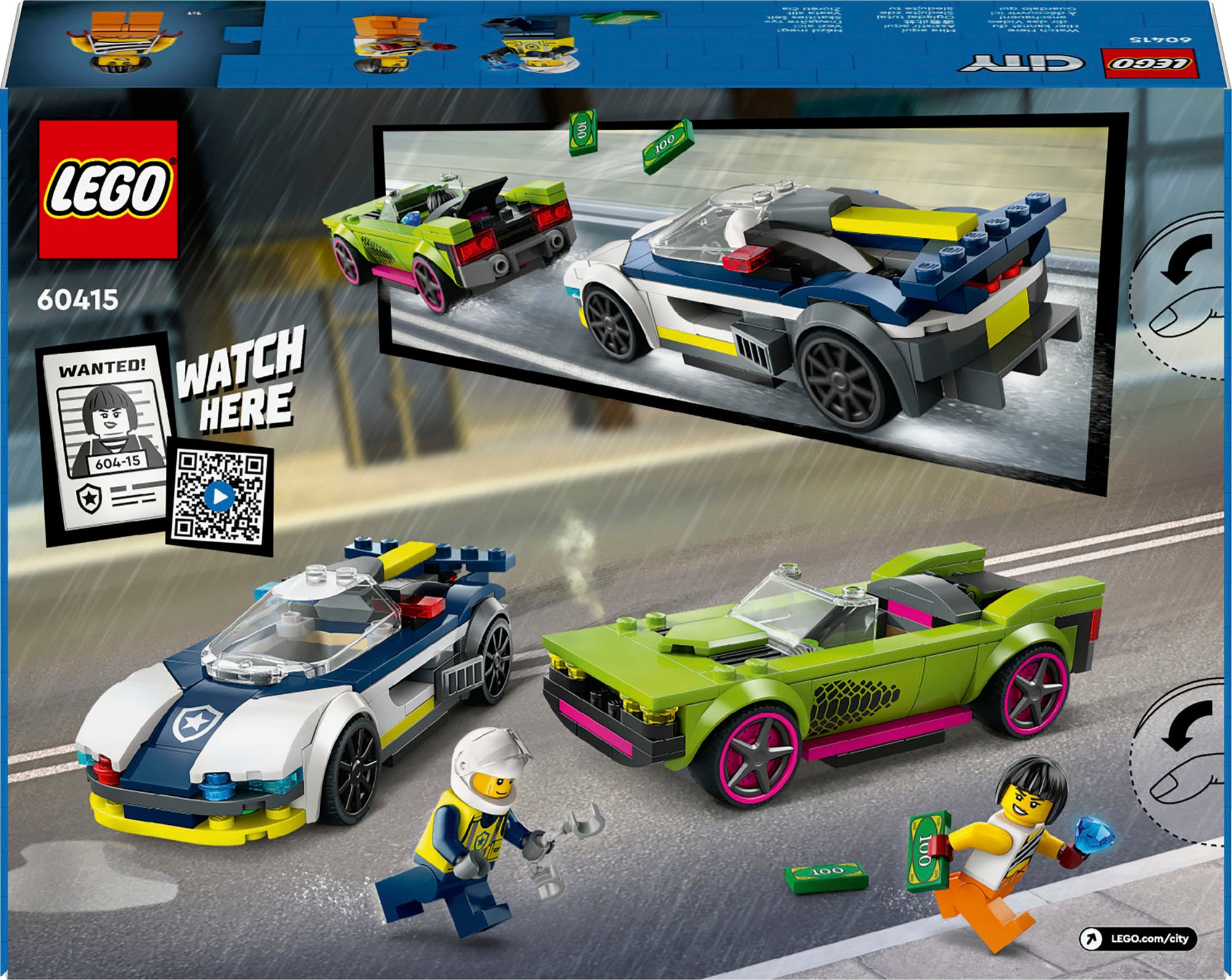 LEGO® Konstruktionsspielsteine »Verfolgungsjagd mit Polizeiauto und Muscle Car (60415), LEGO City«, (213 St.), Made in Europe