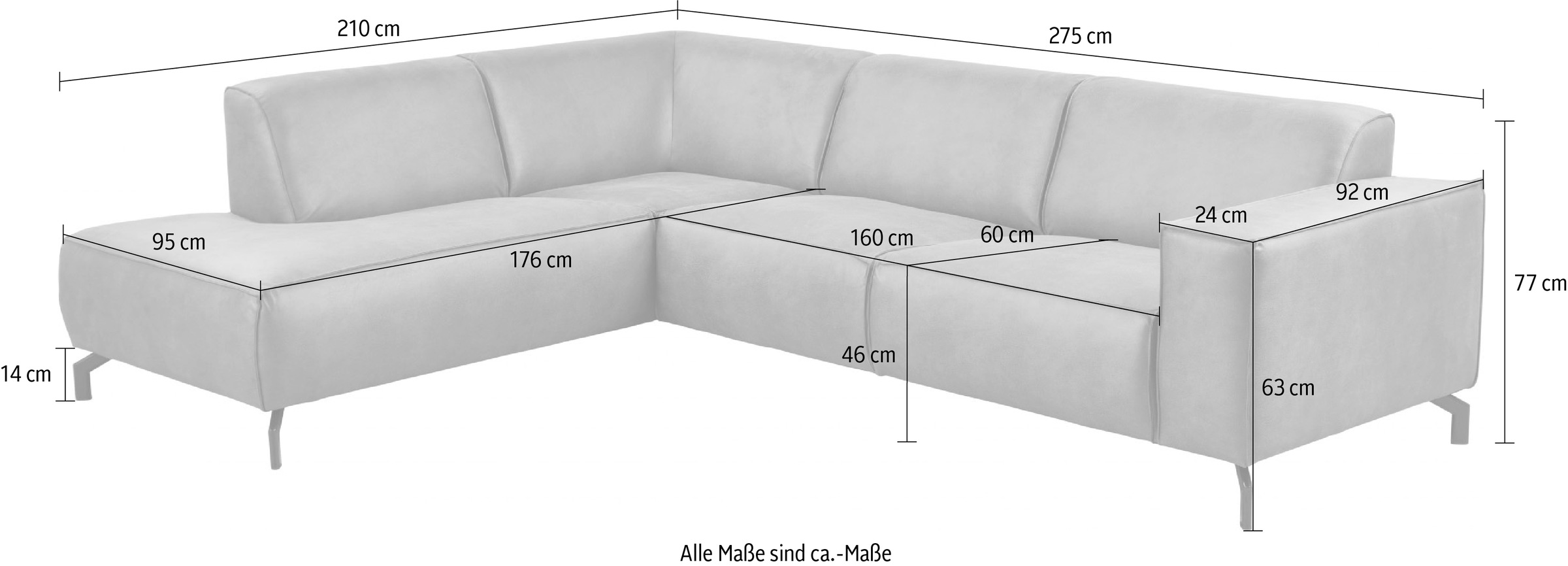 Places of Style Ecksofa Lorcan, in Lederoptik oder Strukturstoff lieferbar