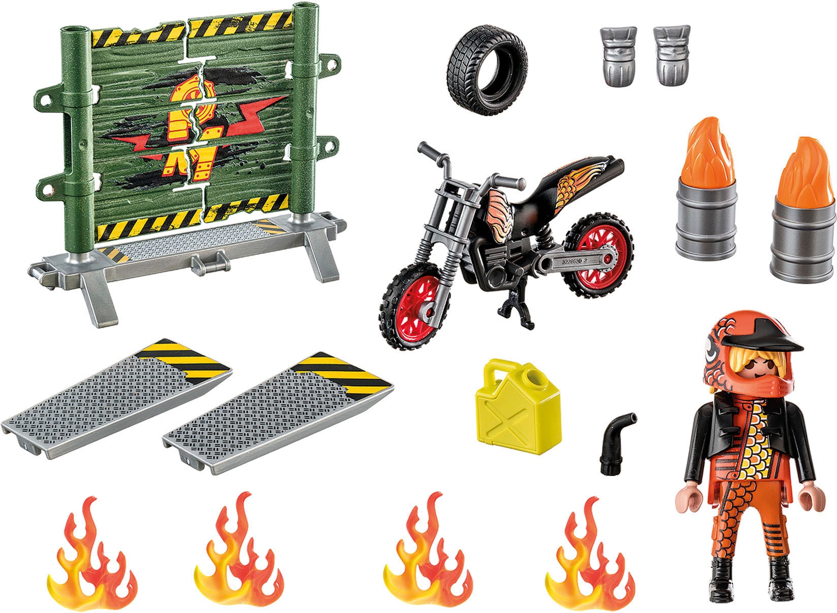 Playmobil® Konstruktions-Spielset »Starter Pack, Stuntshow Motorrad mit Feuerwand (71256), Stuntshow«, (29 St.), Made in Europe