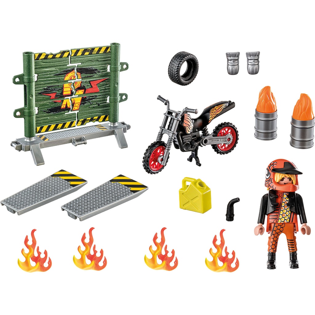 Playmobil® Konstruktions-Spielset »Starter Pack, Stuntshow Motorrad mit Feuerwand (71256), Stuntshow«, (29 St.)
