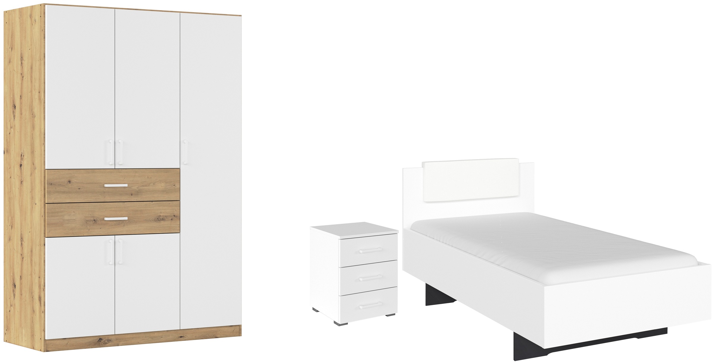 rauch Schlafzimmer-Set »Komplettzimmer Komplettschlafzimmer Schlafzimmer-Set (3-St.) MAIKA« Set, 3 Stk. tlg. Schrank 3 Breiten, 2 Höhen, Bett 100 cm,  Nachttisch MADE IN GERMANY