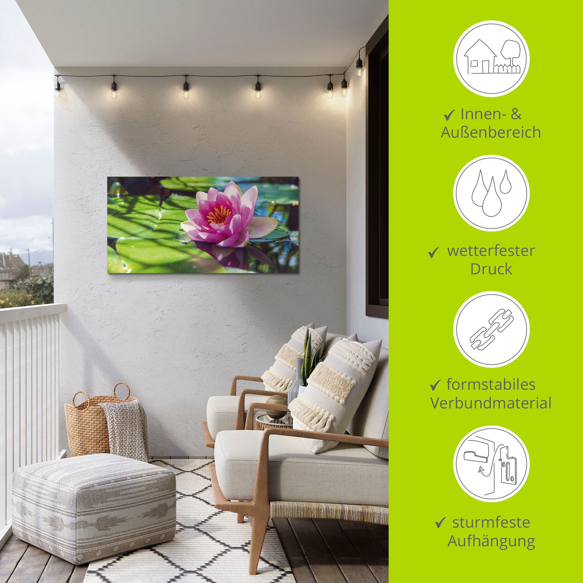 Artland Alu-Dibond-Druck »Seerose Nahaufnahme« Blumenbilder 1 Stk. tlg. für Innen- und Außenbereich geeignet, Outdoorbild