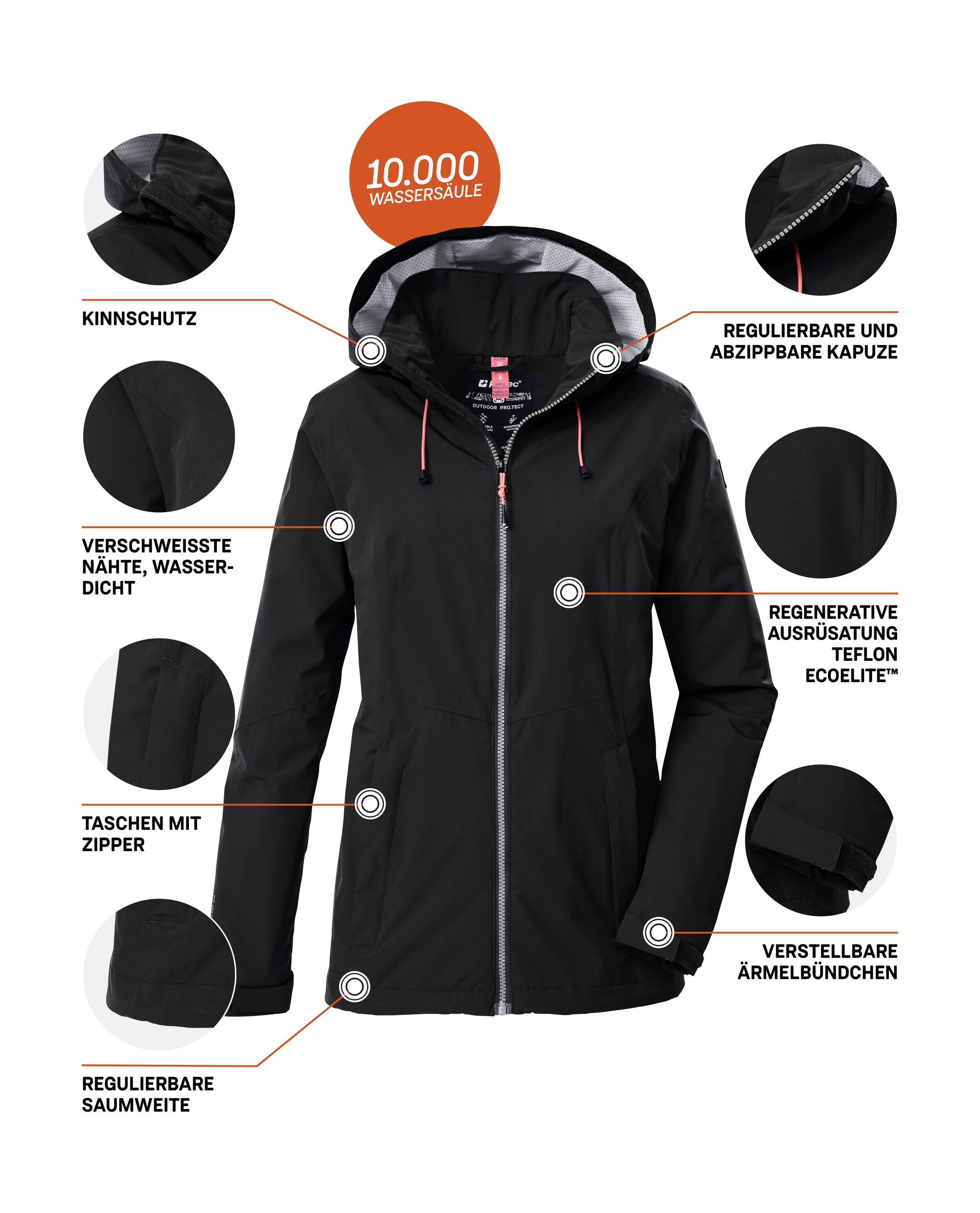 Killtec Outdoorjacke »Damen Regenjacke OOKS 1« Leichte, wasser- und winddichte Jacke, atmungsaktiv, abnehmbare Kapuze