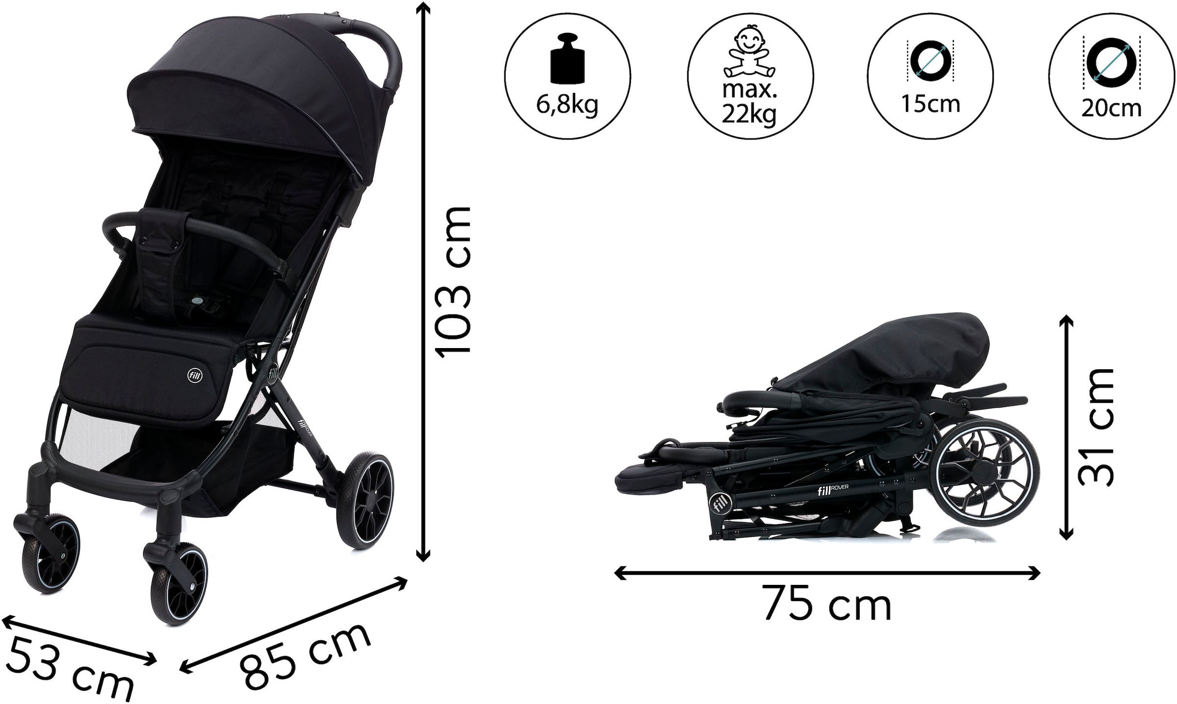 Fillikid Kinder-Buggy »Rover« 22 kg mit Trollyfunktion