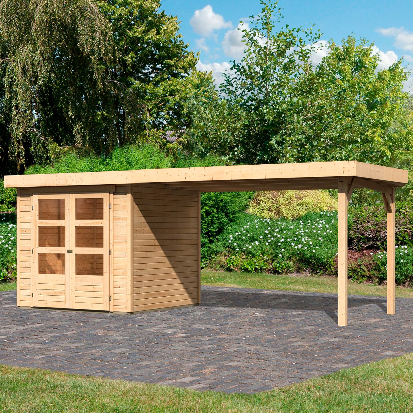 Karibu Gartenhaus »Arnis« mit Anbaudach 2,80 m Breite