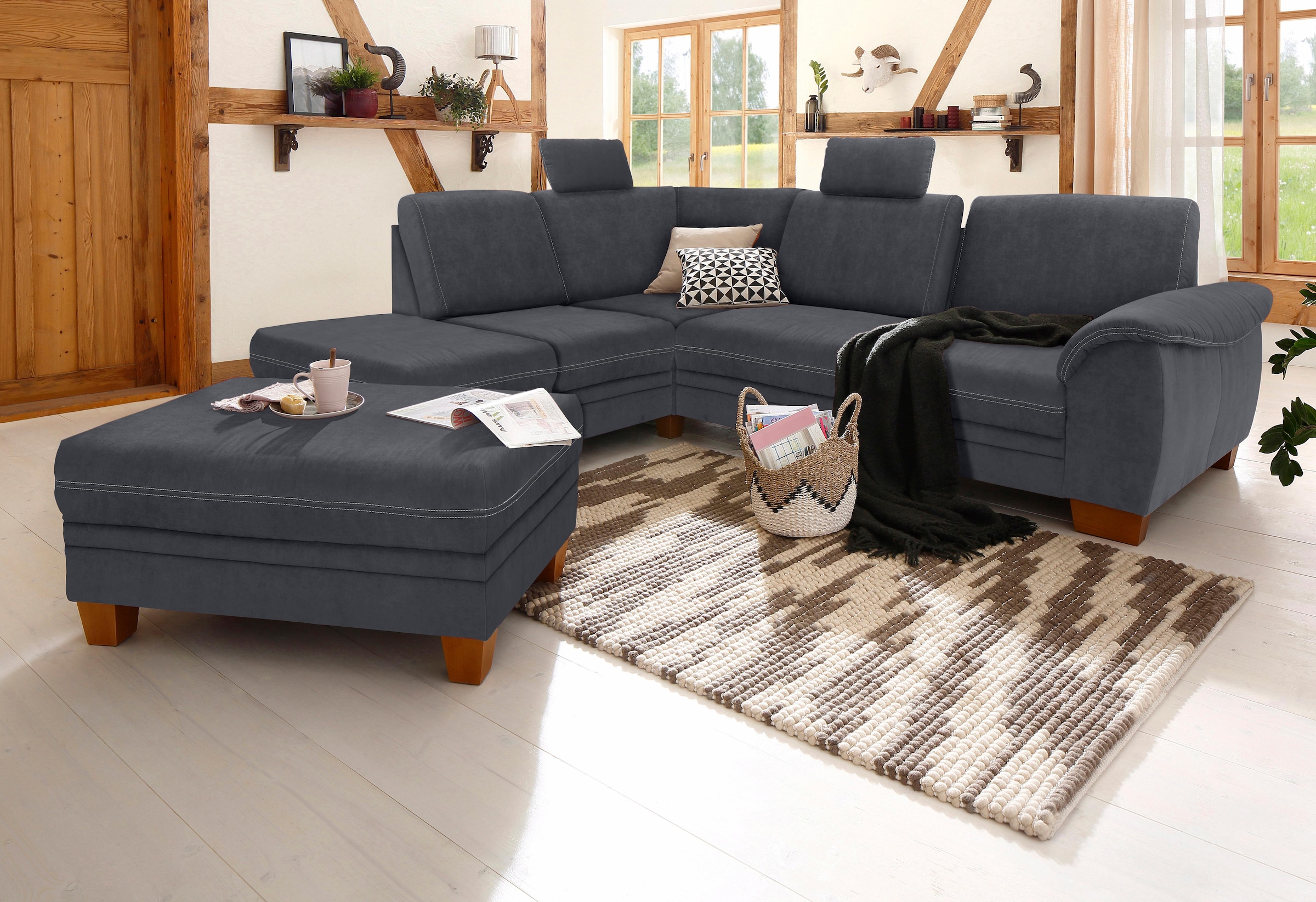 Home affaire Ecksofa »Husum L-Form«, mit Sitztiefenverstellung, Federkern-Polsterung und Kontrastnaht