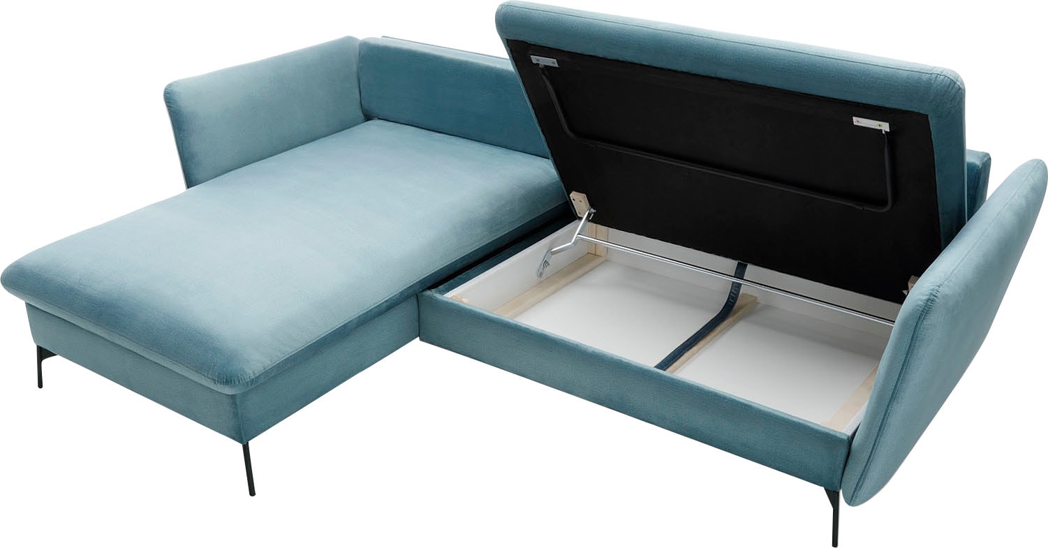 OTTO home Ecksofa »LIVORNO,258 cm, L-Form,« Schlaffunktion u. Bettkasten (139/224cm), Samt, Struktur, Webstoff