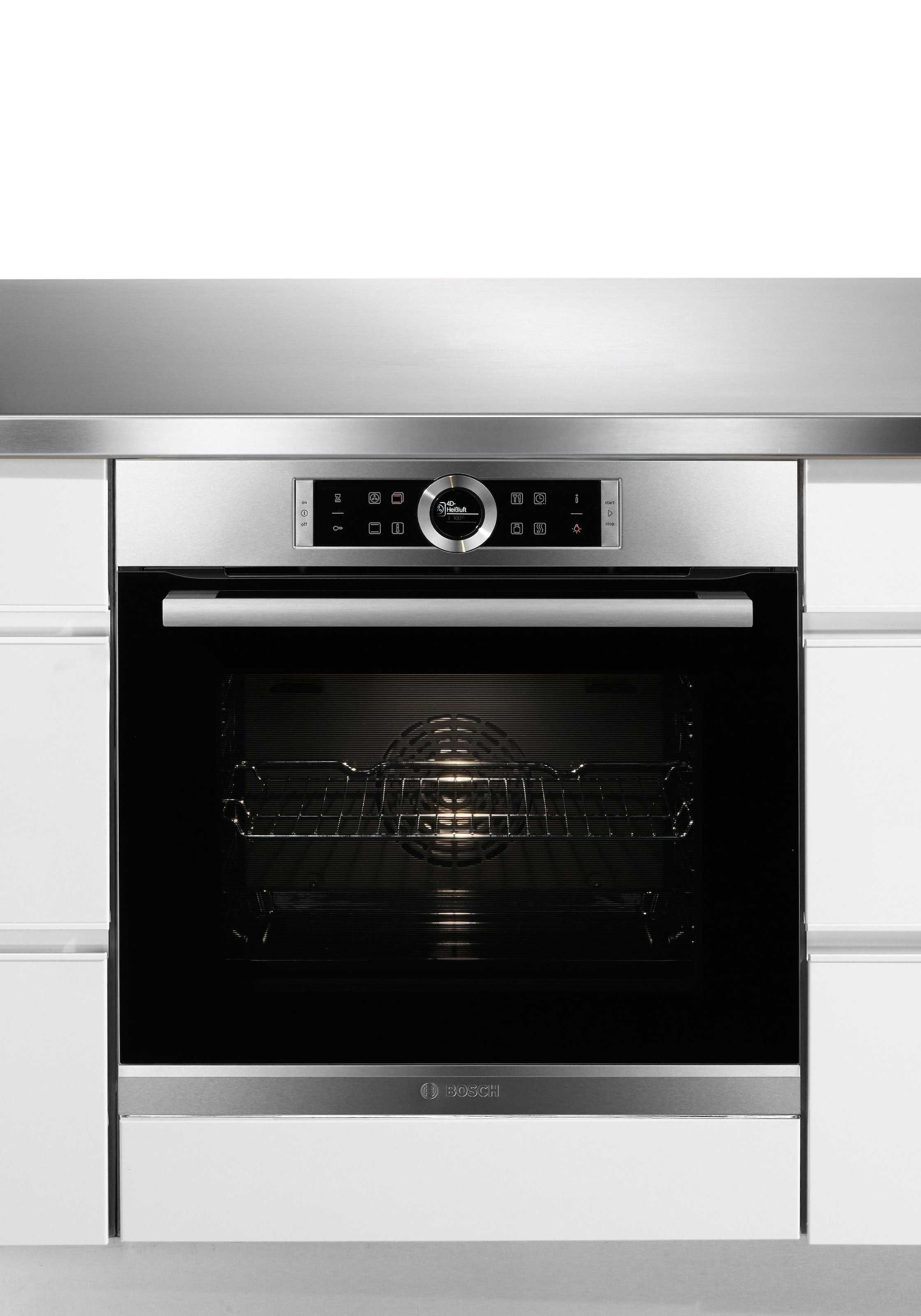 BOSCH Einbaubackofen »HBG635B«, Serie 8, mit Teleskopauszug nachrüstbar, ecoClean Direct, 4D-Heißluft-Eco-Ober-/Unterhitze Eco-Umluft-Infra-Grill-Großflächen-/Kleinflächengrill-Pizzastufe-Sanftgaren-Vorwärmen-Warmhalten-Auftaustufe, mit Pizzastufe