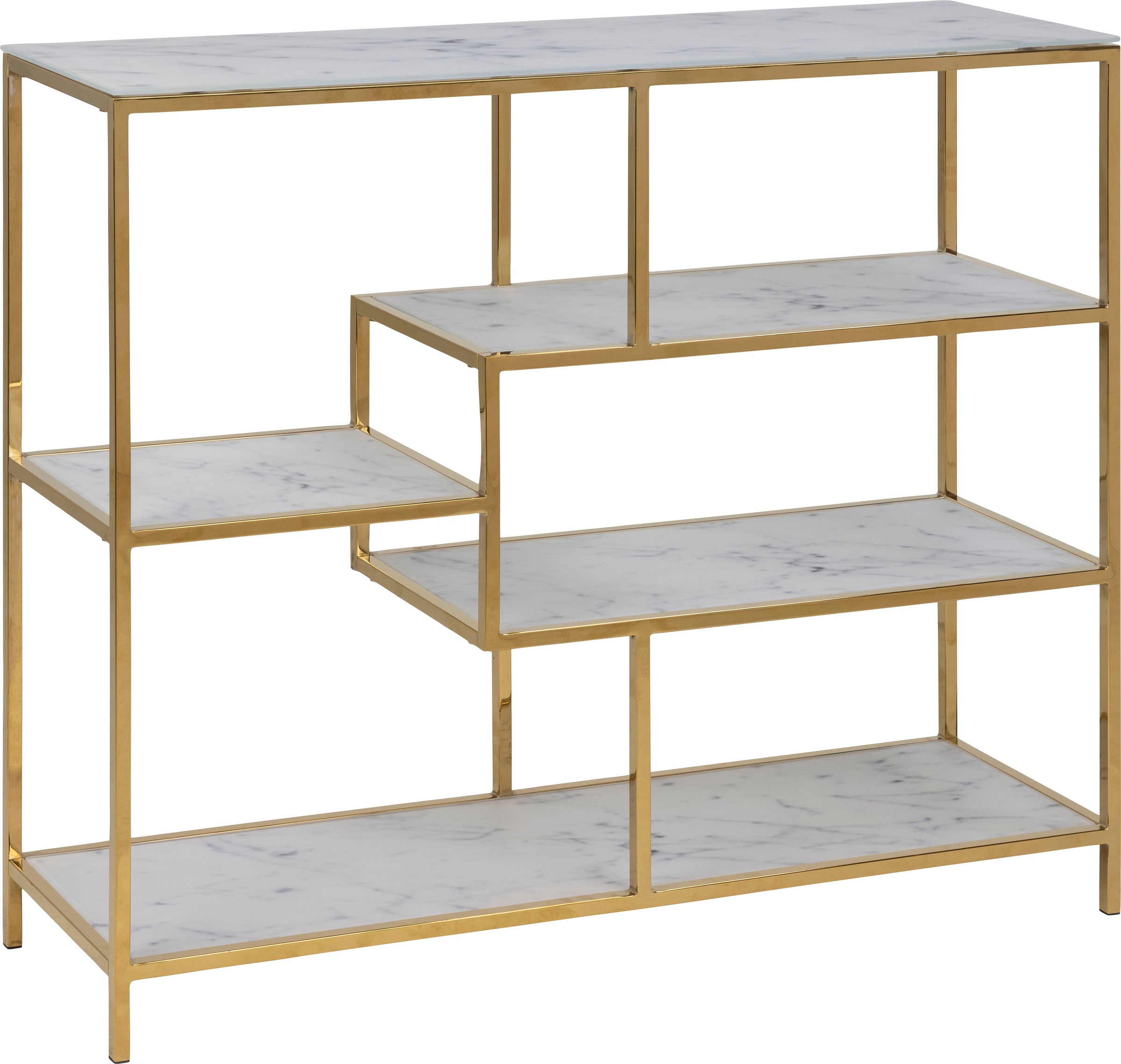 Leonique Sideboard »Alina«, Mit 2 Glasböden in eleganten Marmor-Optik, goldfarbenes Chrom Gestell, Breite 110 cm