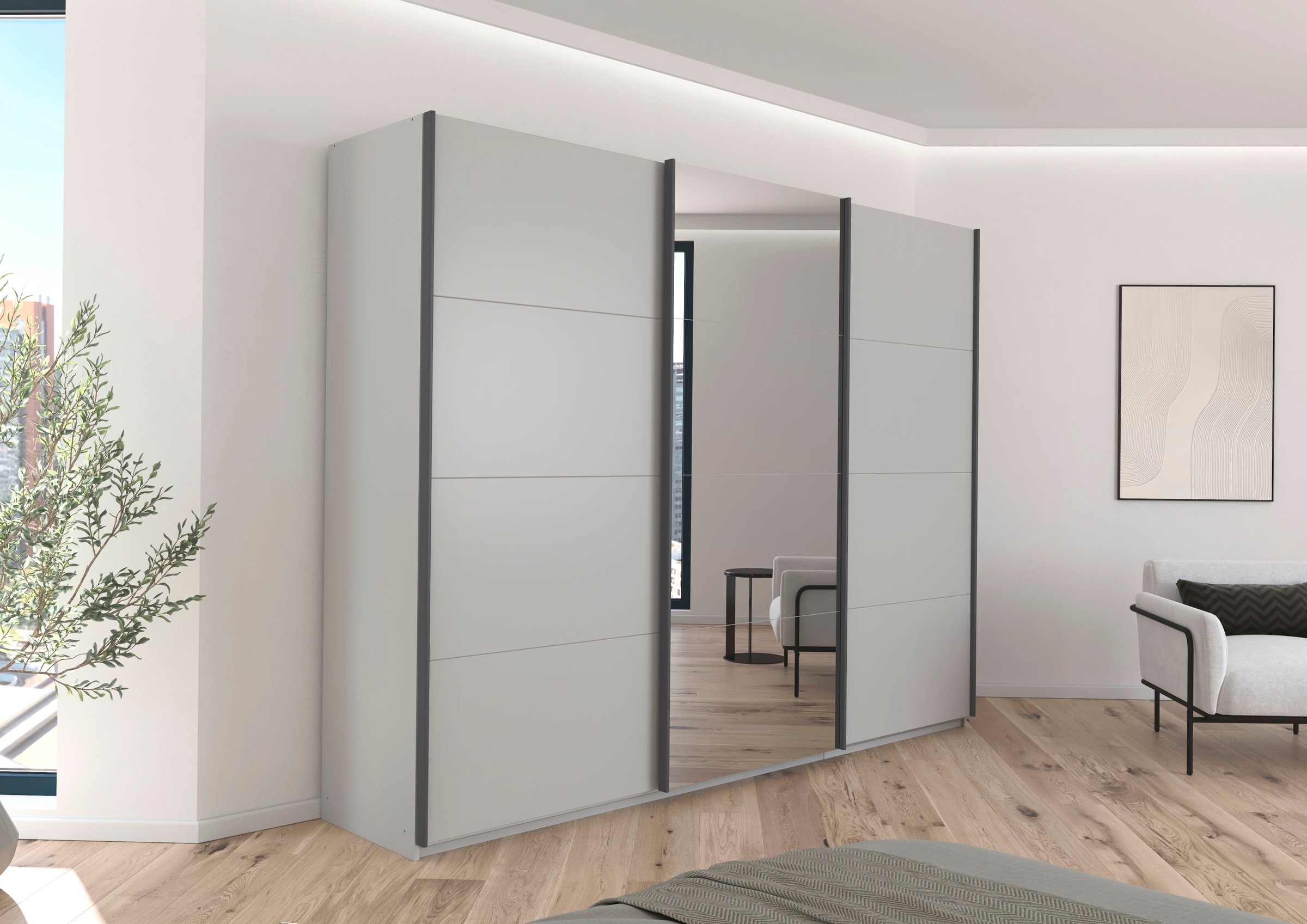 rauch Schwebetürenschrank »Kleiderschrank Schrank Garderobe AGORDO«, (in zwei Griff-Farben), Top Innenausstattung, in 4 Breiten und 2 Höhen MADE IN GERMANY