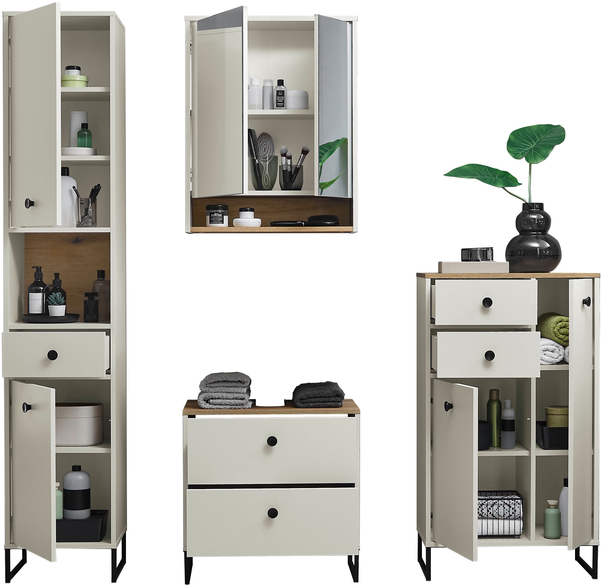 BASIC by Balculina Waschbeckenunterschrank »Linea« 1 Stk. tlg. Breite 60cm, U-Profil Füße, Unterflurauszug