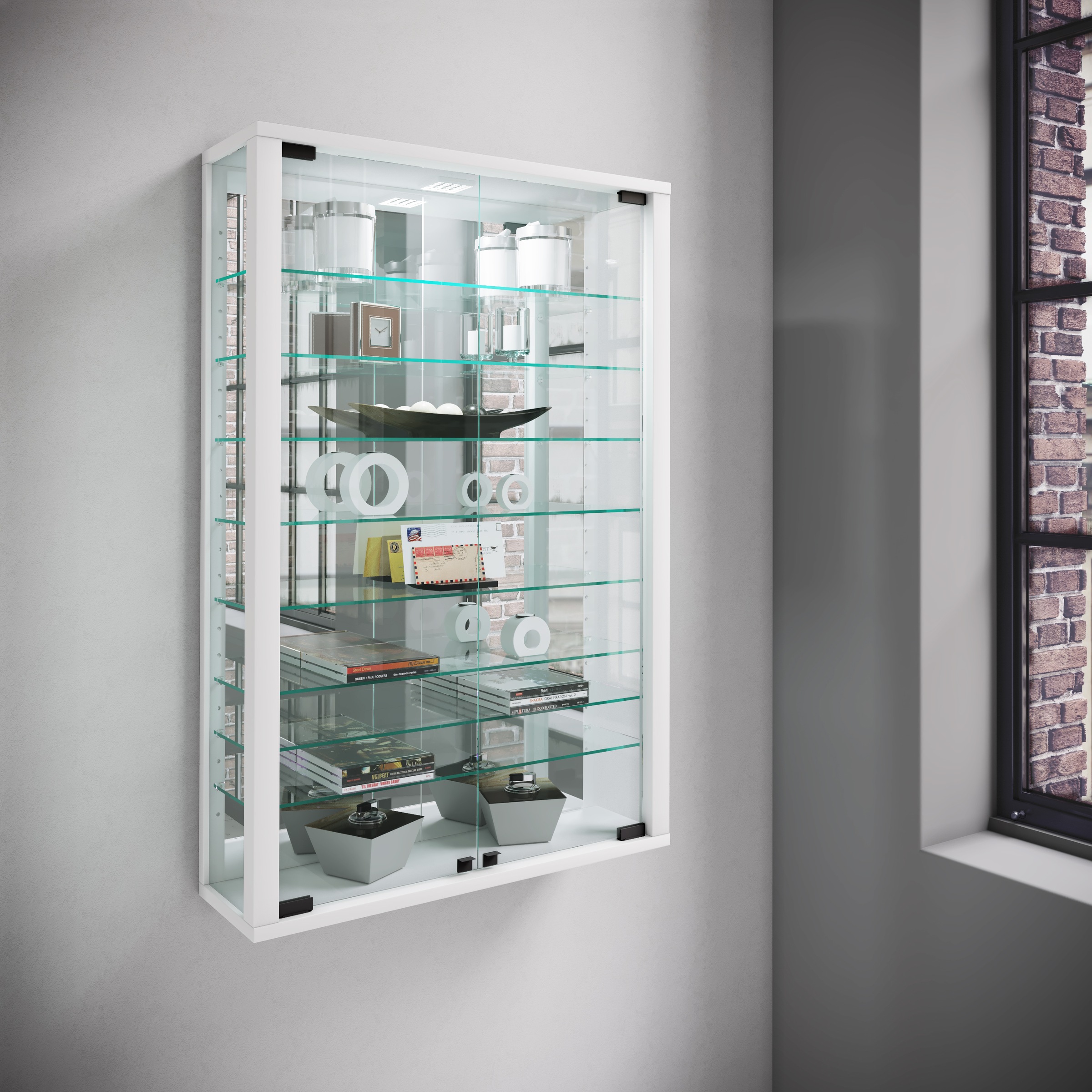 VCM Wandregal »VCM Glasvitrine hängend | Vitrine Glas mit ESG-Sicherheitsglas | Maße ca. . H. 91 x B. 59 x T. 18 cm| Hängevitrine Glas | Modern und platzsparend | Vitrine Glas - Vitrosa Mini Spiegel«