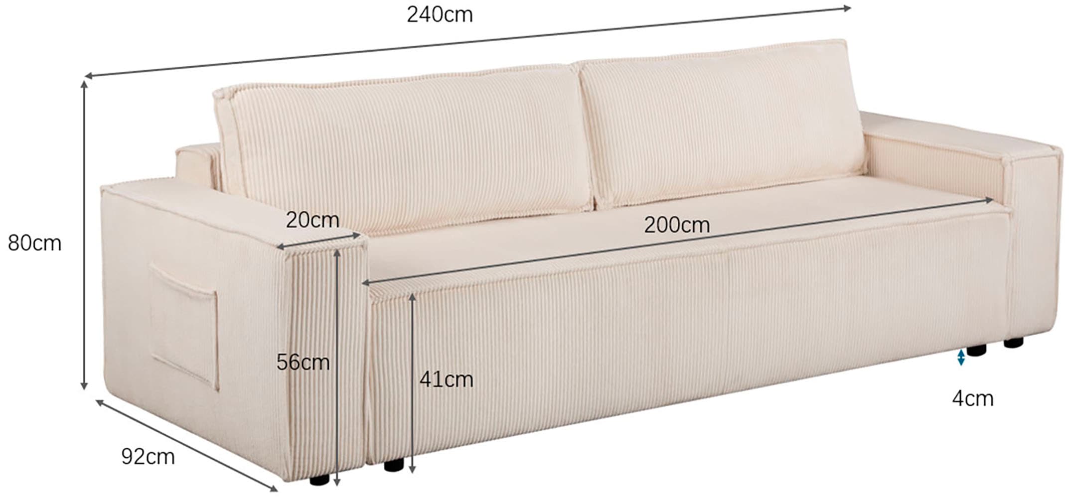 OTTO home Schlafsofa »CASSI 3-Sitzer, 240 cm - OTTO. Verlässliche Qualität.« Schlaffunktion (134/200), Bettkasten, Cord, Unser Tiefpreis