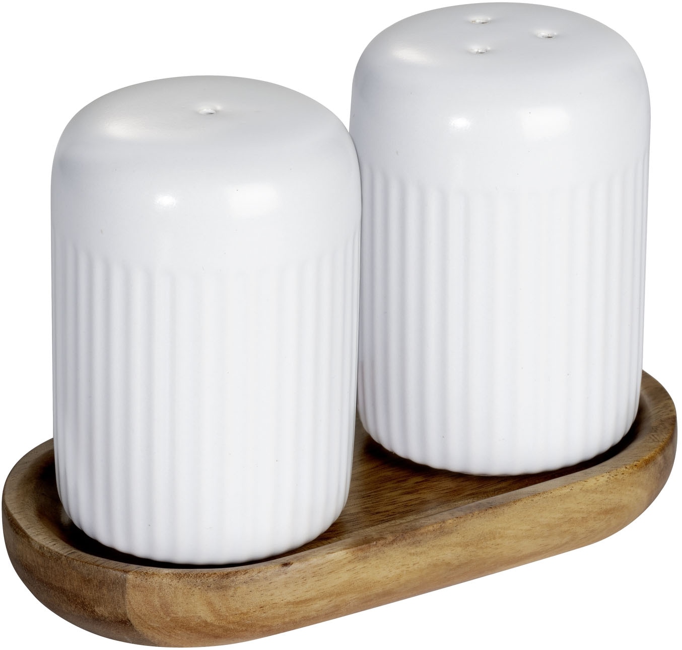 SCHÖNER WOHNEN-Kollektion Salz- / Pfefferstreuer »REFIA« Gewürzstreuer aus Keramik, Tablett aus Akazienholz