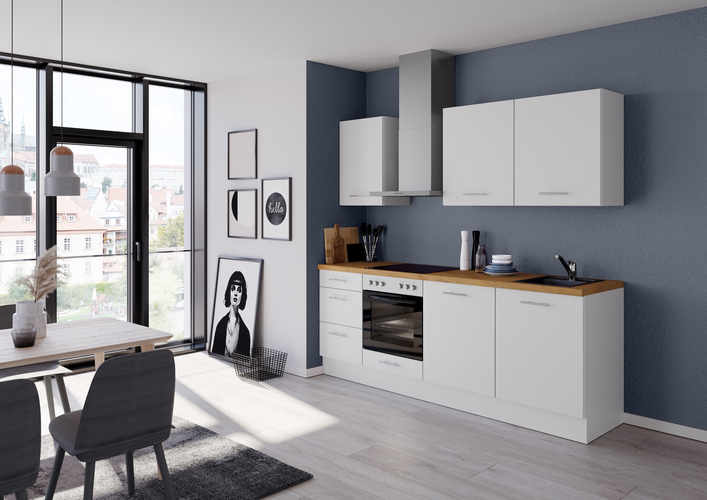 IMPULS KÜCHEN Küchenzeile »"Kopenhagen", Ausrichtung wählbar, Schubkästen mit Soft-Close«, vormontiert, wahlweise mit E-Geräten, Breite 220 cm