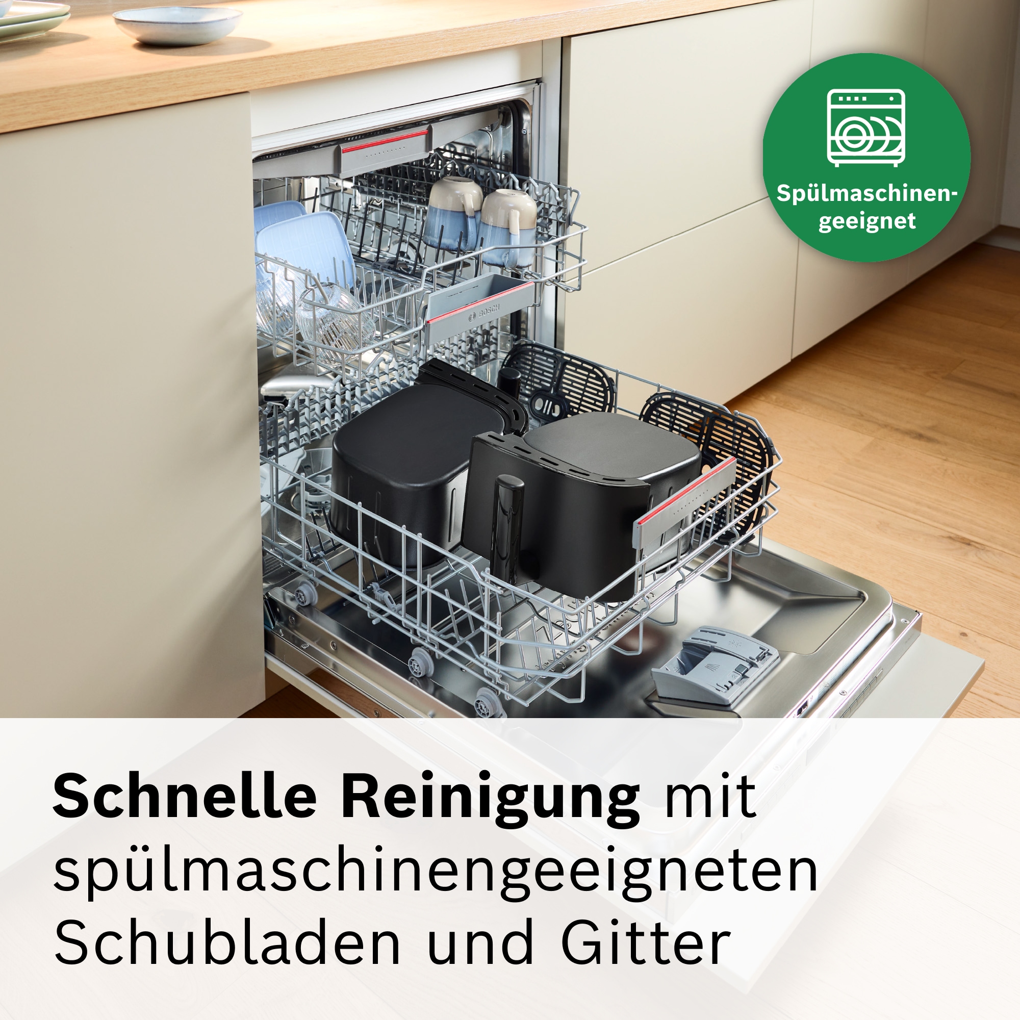 BOSCH Heißluftfritteuse »Airfryer MAFD440B0, 2* 4,5L Kammer, spülmaschinengeeignet, schwarz« 2500 W PFAs frei, einfache Reinigung, 6 voreingestellte Programme