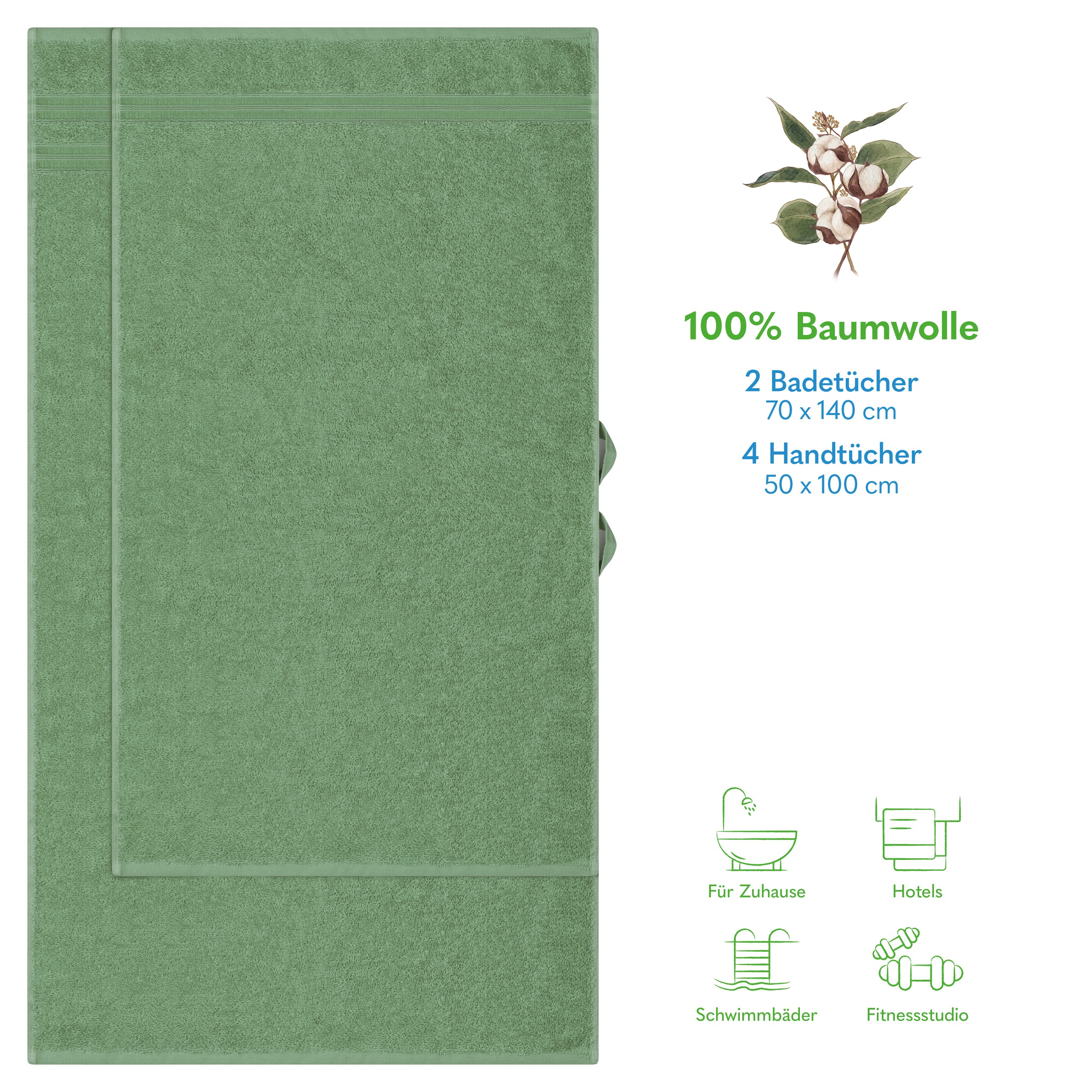 HAMMETEX Handtuch Set »6-teiliges Handtuch Set, 100% Baumwolle, Weich & Saugstark« Set 6 Stk. Frottier mit Bordüre, einfarbig, weich