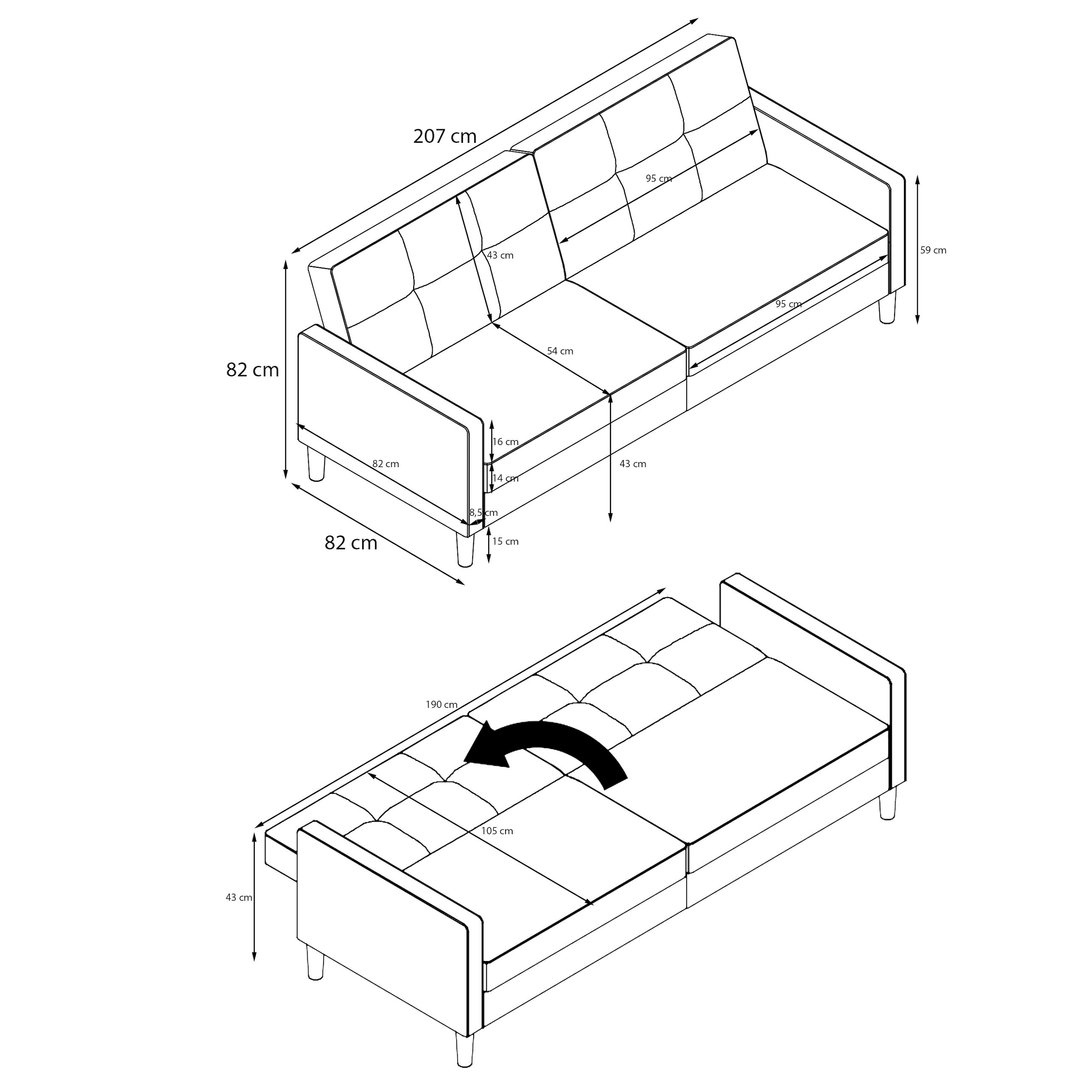 Dorel Home 3-Sitzer »Lilly«, Bett-Funktion, Rückenlehne 3-fach verstellbar, Sitzhöhe 43 cm