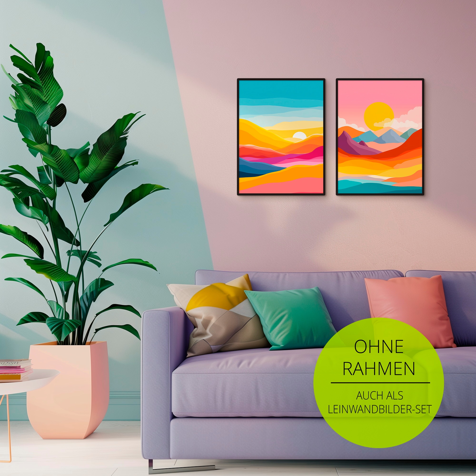 OTTO home Wandbild »Retro Landschaft I und II« Bilder vom Sonnenuntergang & -aufgang 2 Stk. tlg. als Poster oder Leinwandbilder Set