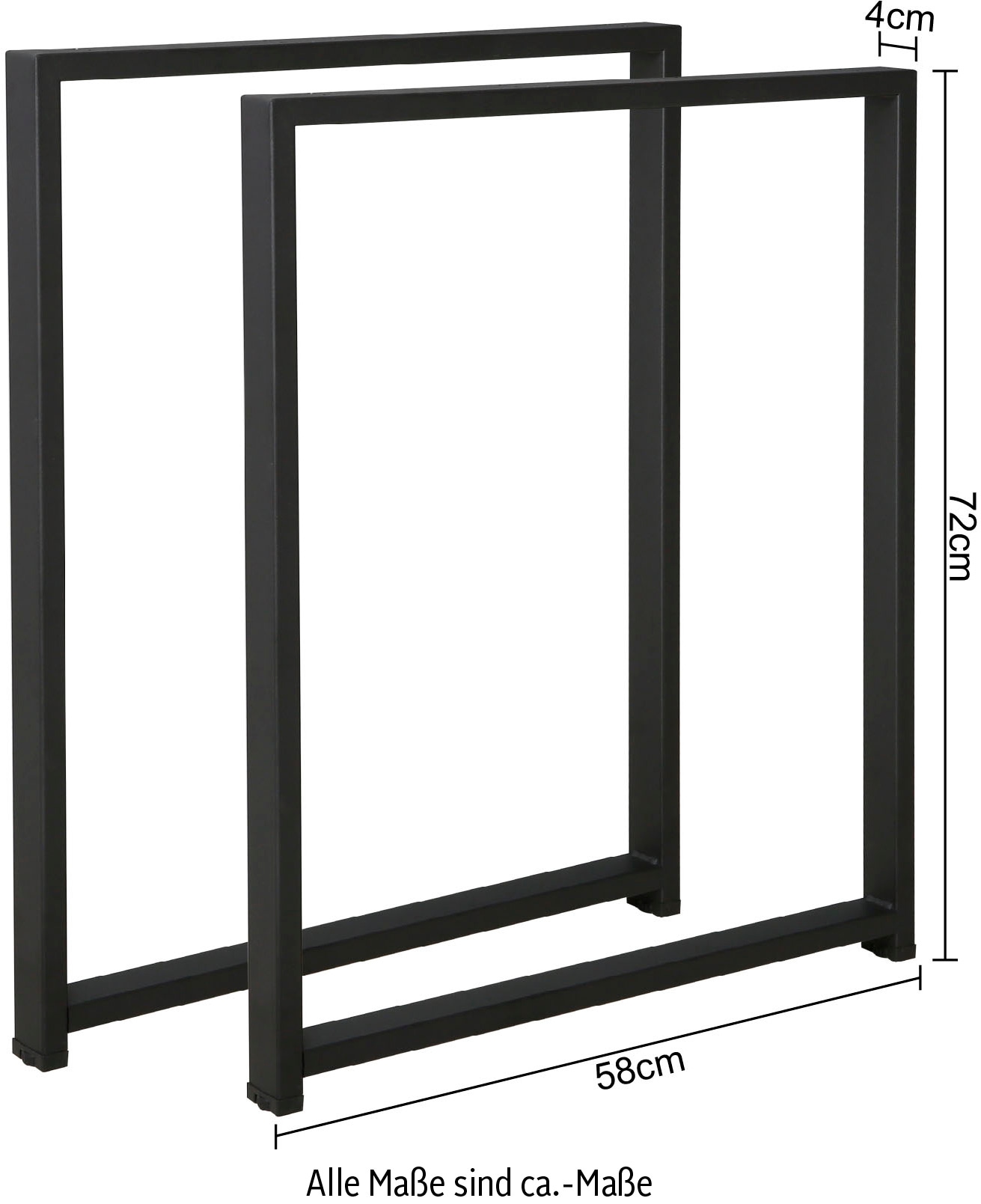 INOSIGN Möbelkufe »FRAME, Möbelfüße, 2er-Set, Metall,«, (2 St.), pulverbeschichtet, höhenausgleichend, inkl. Montagematerial, 58x72 cm