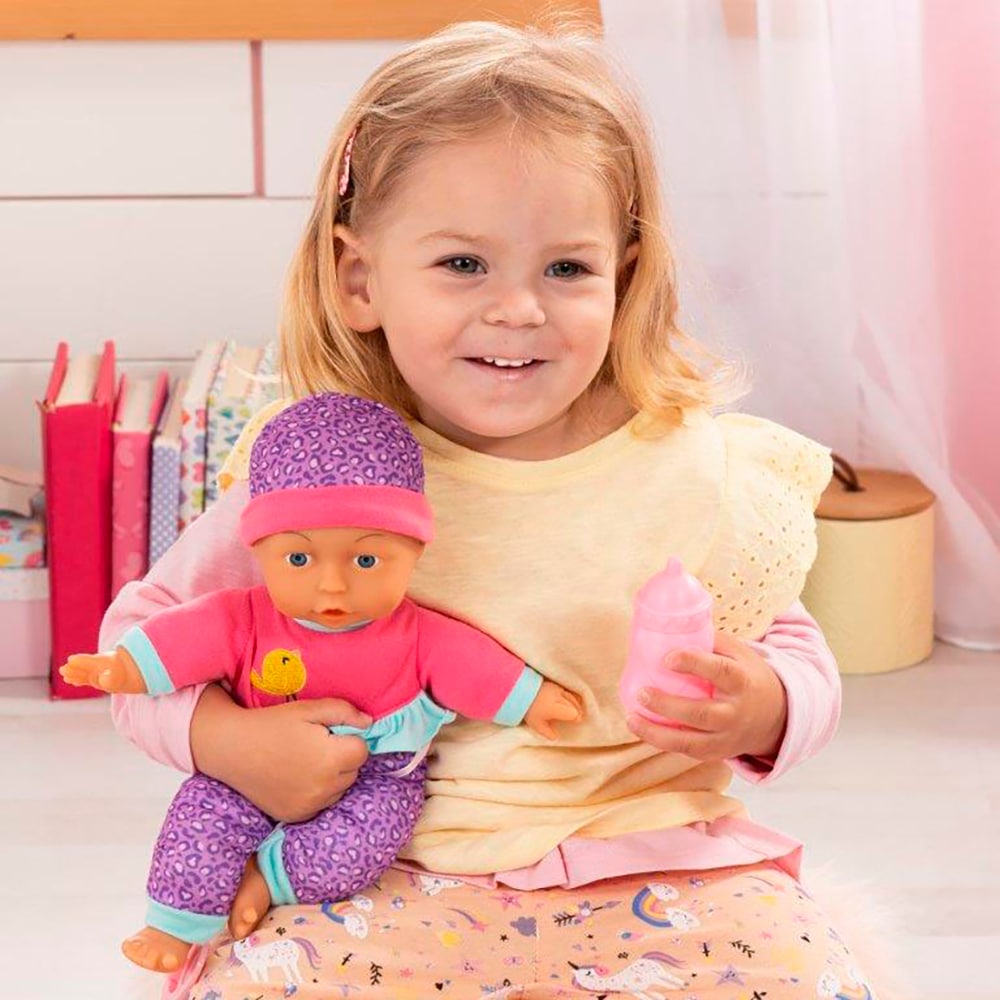 Bayer Babypuppe »Puppe, 30 cm pink/lila«, (3 tlg.)