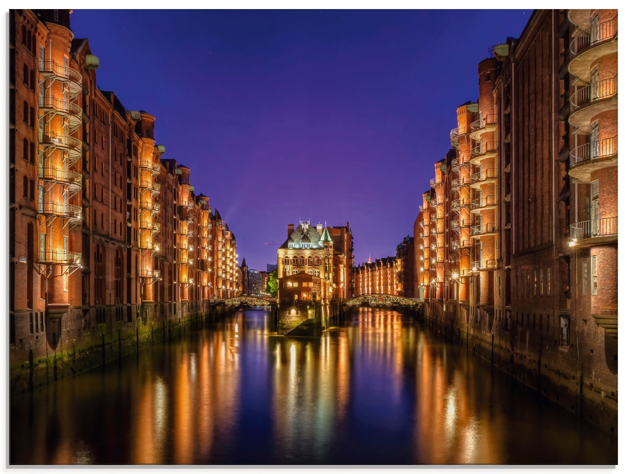 Artland Glasbild »Hamburg Speicherstadt bei Nacht«, Gebäude, (1 St.)