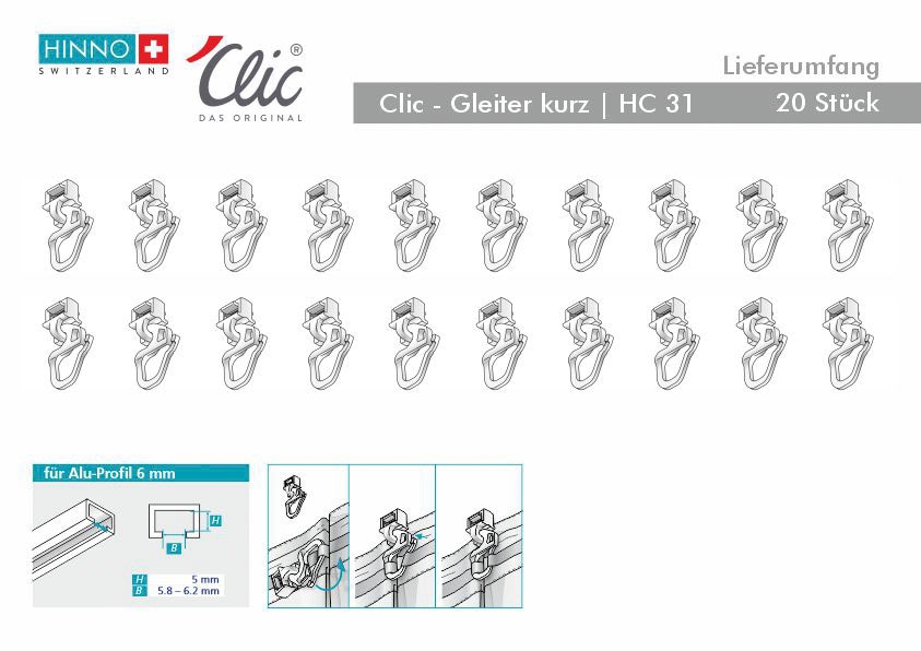 HINNO Klick-Gleiter »hinno-clic HC31«, (20 St.), HINNO Clic-Gleiter
