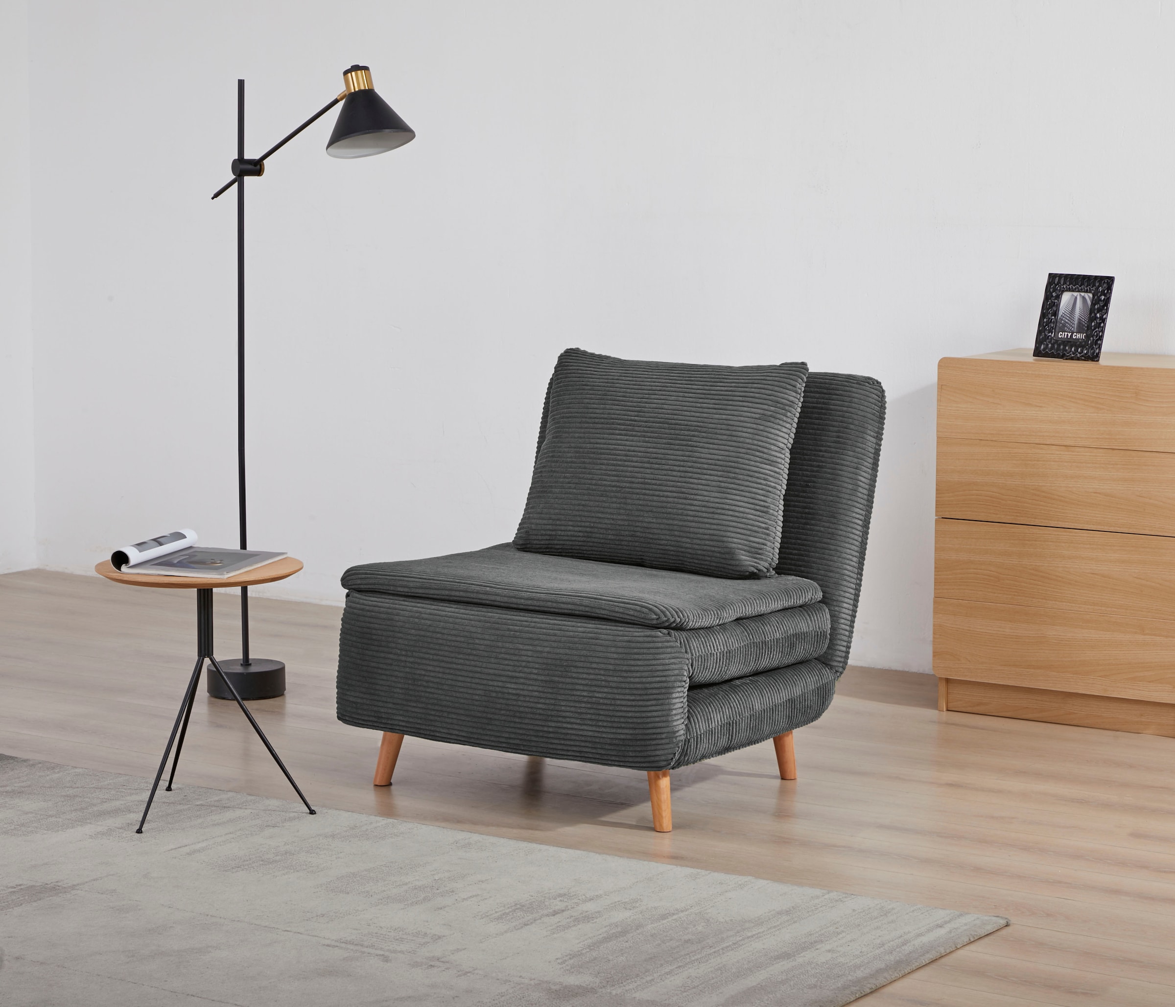 INOSIGN Sessel »AINSLEY« wandelbar zum Gästebett, Schlafsofa, Webstoff u. Cord-Bezug
