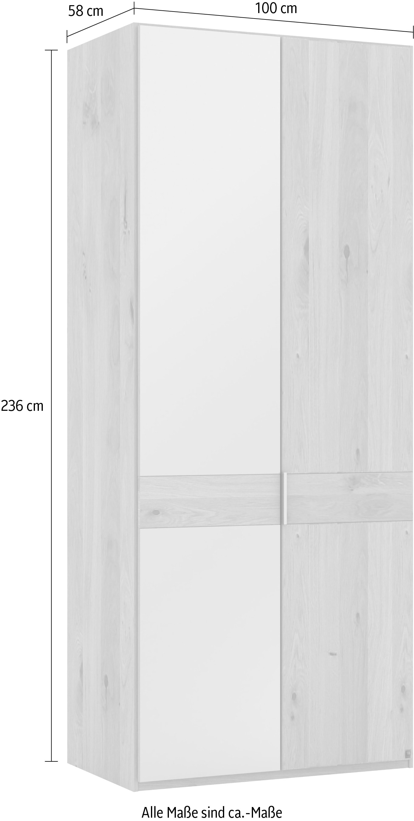 Musterring Drehtürenschrank »Savona, Kleiderschrank, Schrank, Garderobe, teilmassiv Eiche«, (mit Türdämpfern, mit Spiegel oder Glas, extra Böden, MADE IN GERMANY), Türen in Bianco-Eiche massiv, Spiegel-/Glastüren, verschiedene Größen