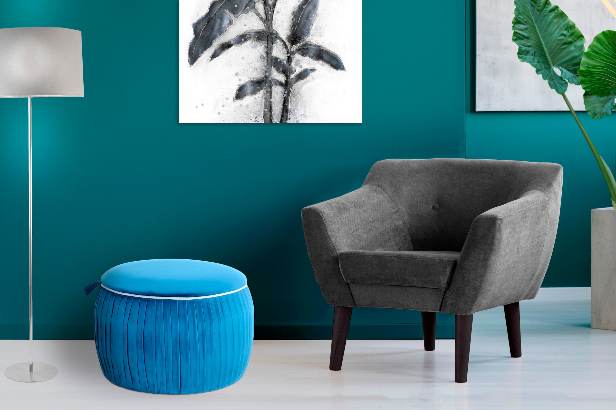 Kayoom Sitzhocker »Hocker Adoree, Sitzgelegenheit in attraktiver Form,Hocker mit Stauraum«, (1 St.), stilvoll, mit Stauraum, rund, schöne runde Form und tolle Größe