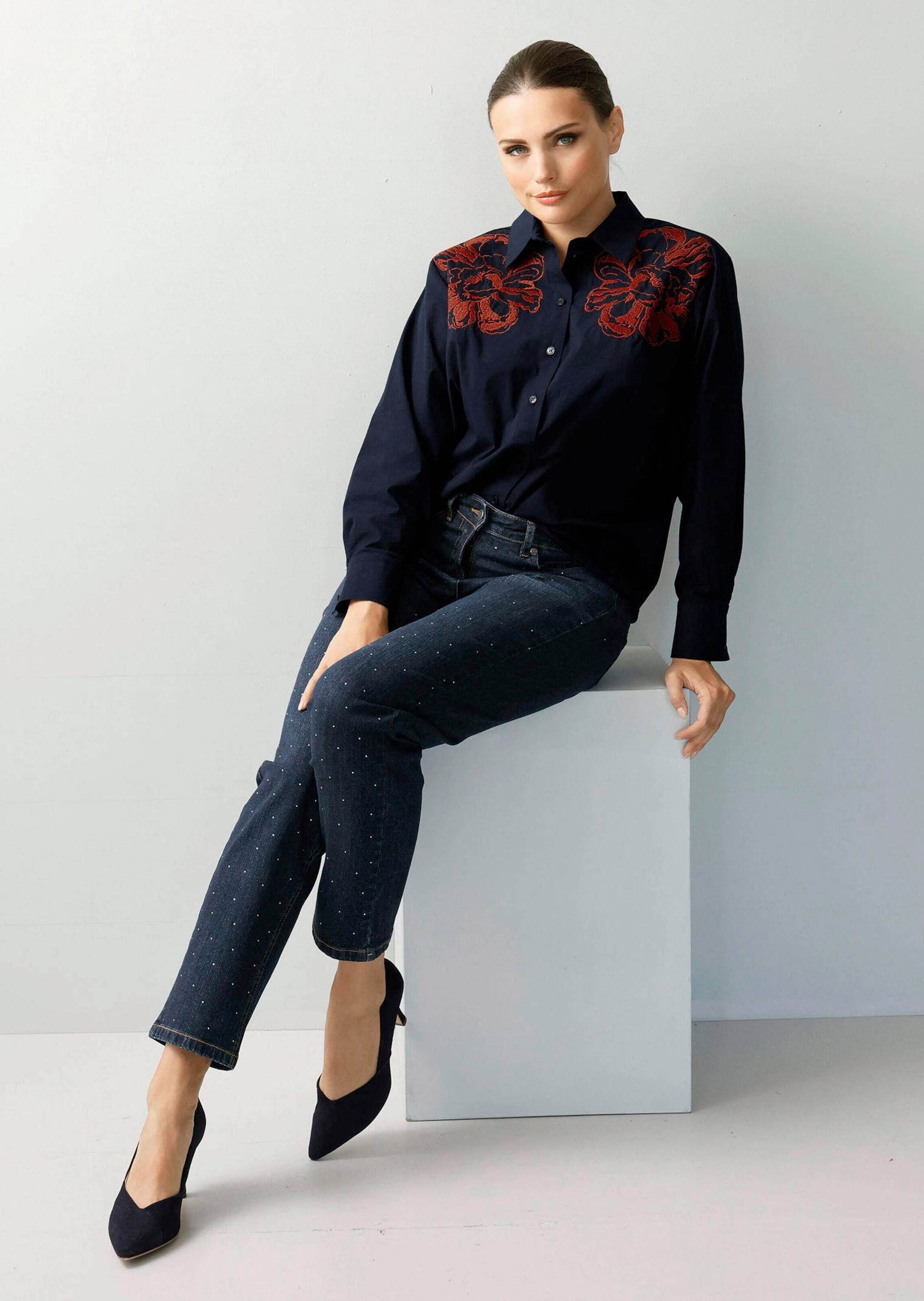 Alba Moda Hemdbluse »Hemdbluse Hemdbluse mit Stickerei-Akzenten«