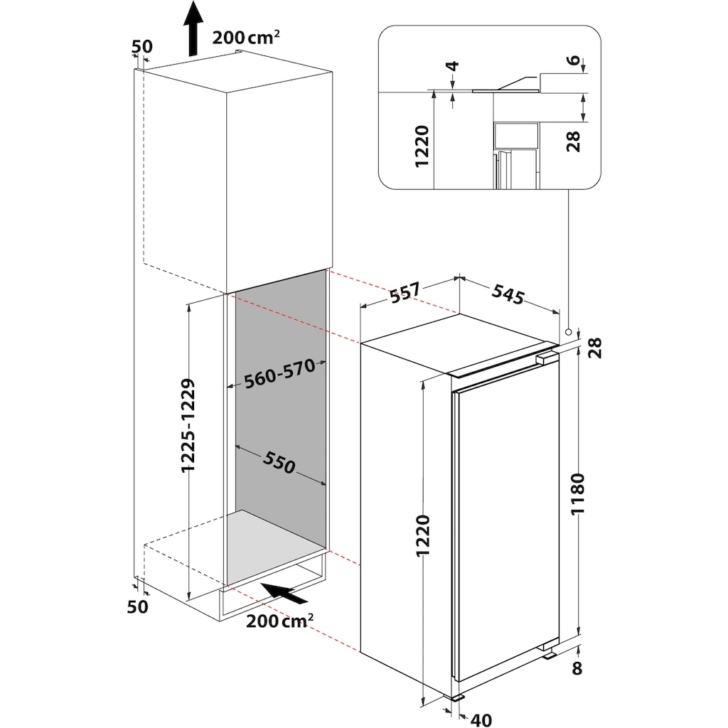 BAUKNECHT Einbaukühlschrank »KSI 12VF3«, KSI 12VF3, 122 cm hoch, 55,7 cm breit