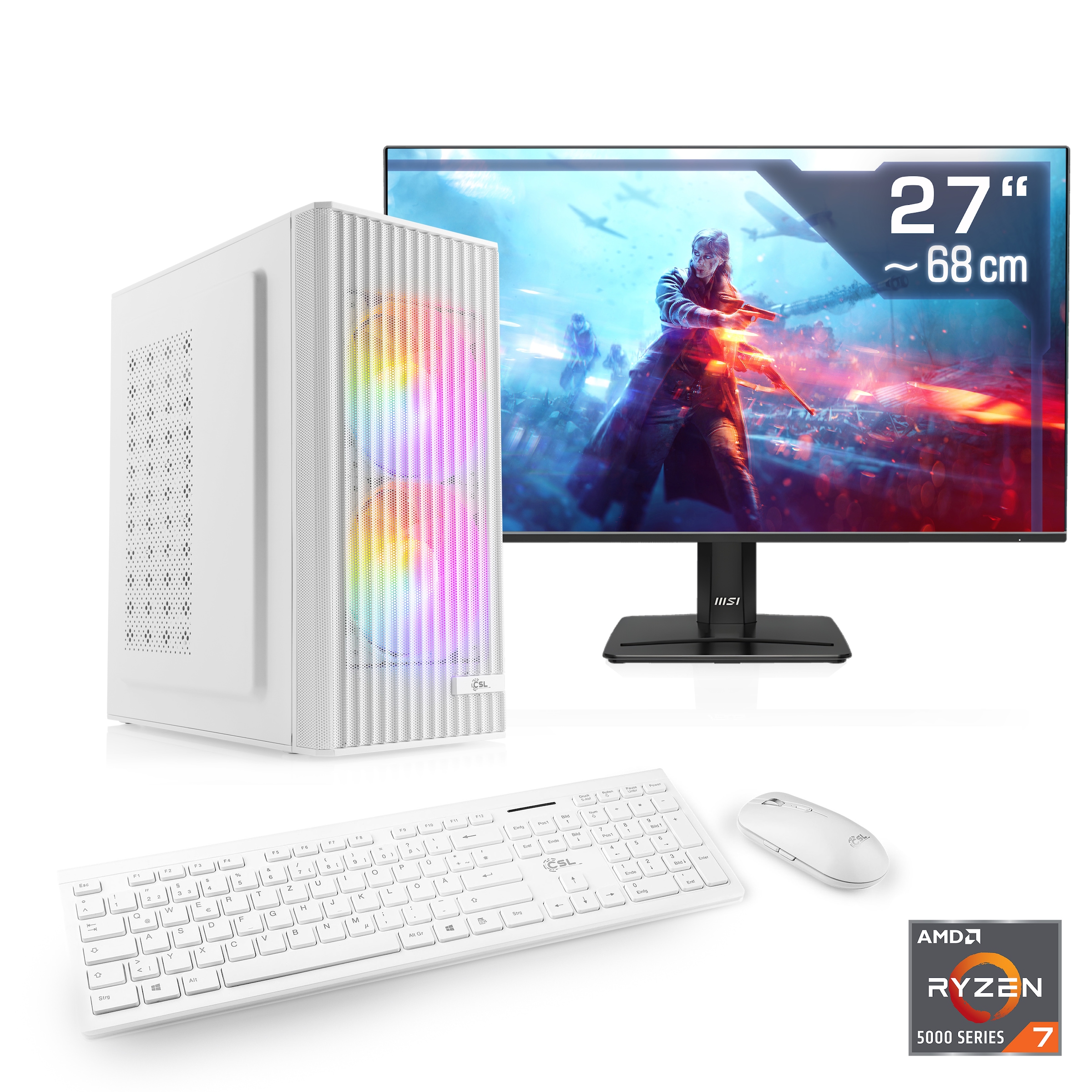 CSL PC-Komplettsystem »Spectrum V25275W« 27 ″ AMD Ryzen 7 GeForce RTX 3050 32 GB RAM 1.000 GB SSD