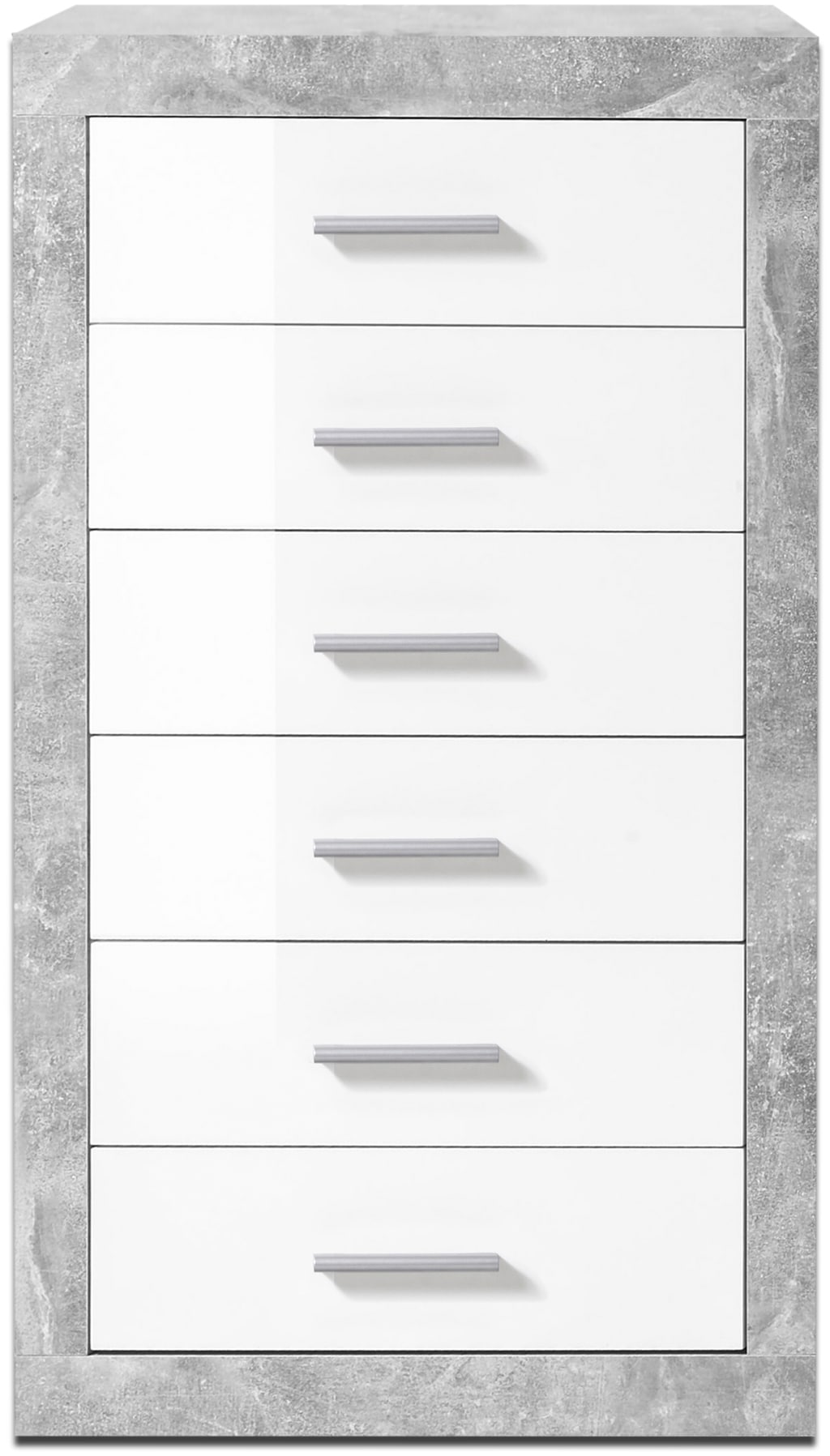 HBZ Sideboard »Stone weiß Hochglanz, Schrank mit Schubkästen BxHxT 66x102x37 cm«, (1 St.), Beton Dekor und weiß Hochglanz, Schrank mit 6 Schubkästen