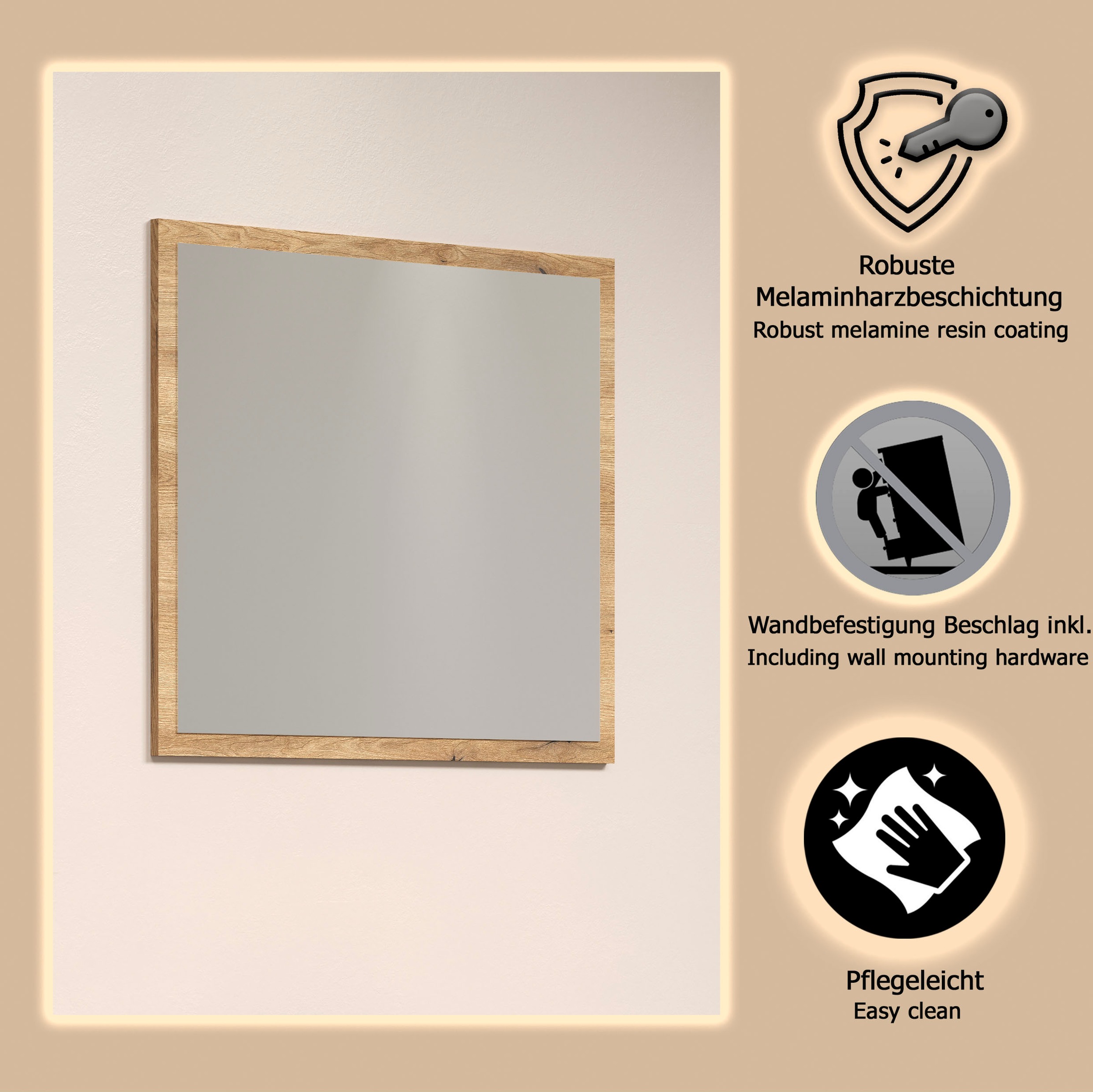 Home affaire Garderobenspiegel »Estepona« Wandspiegel mit 4 mm Spiegel-Floatglas – (B/T/H) 80/2/70 cm
