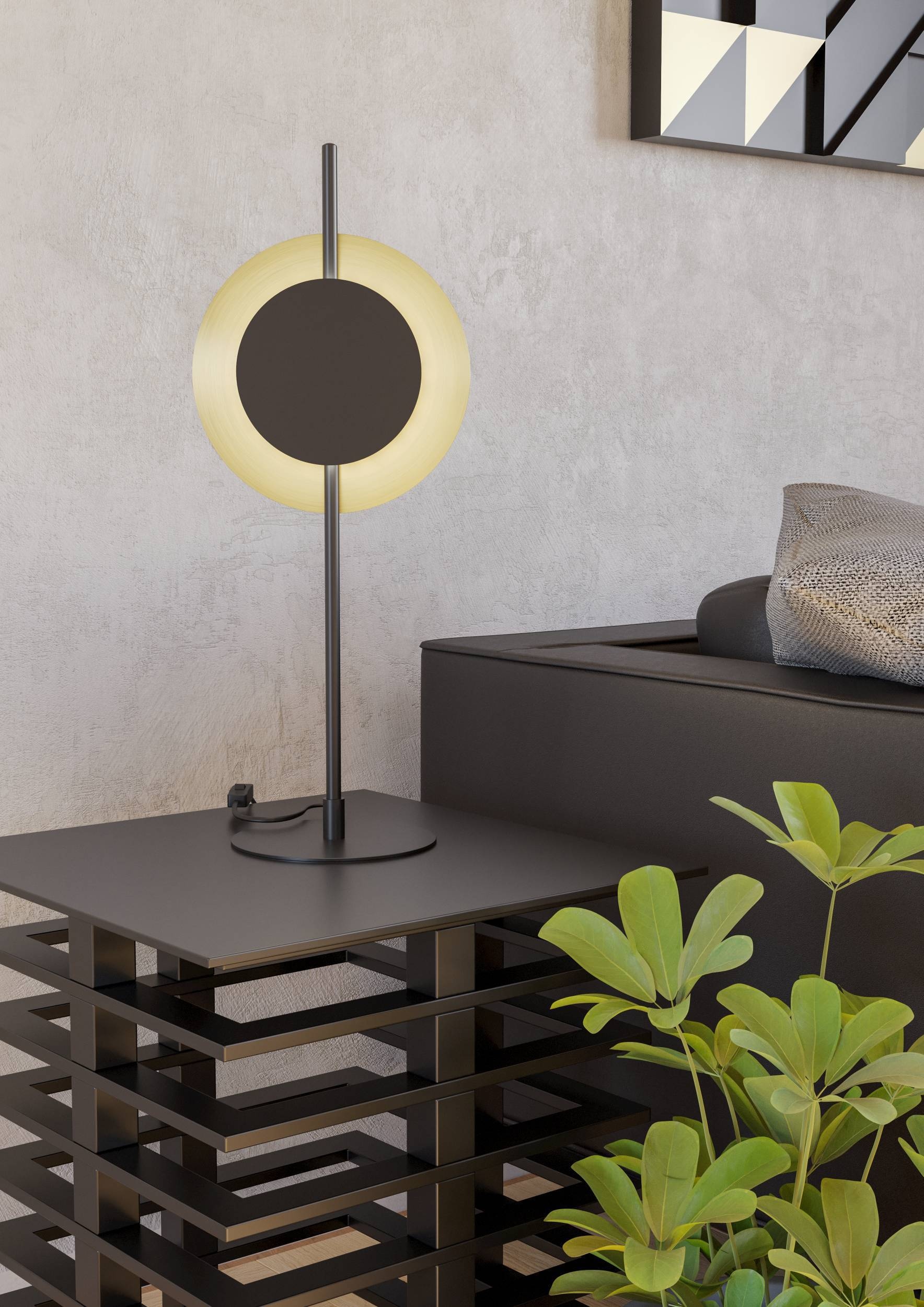 EGLO Tischleuchte »Tocina Tischlampe, Nachttischlampe mit indirekter Beleuchtung, elegant« LED-Modul 1 Stk. Warmweiß Tischleuchte - L24 x H60 cm - schwarz, messing-gebürstet - 1X11W inkl.