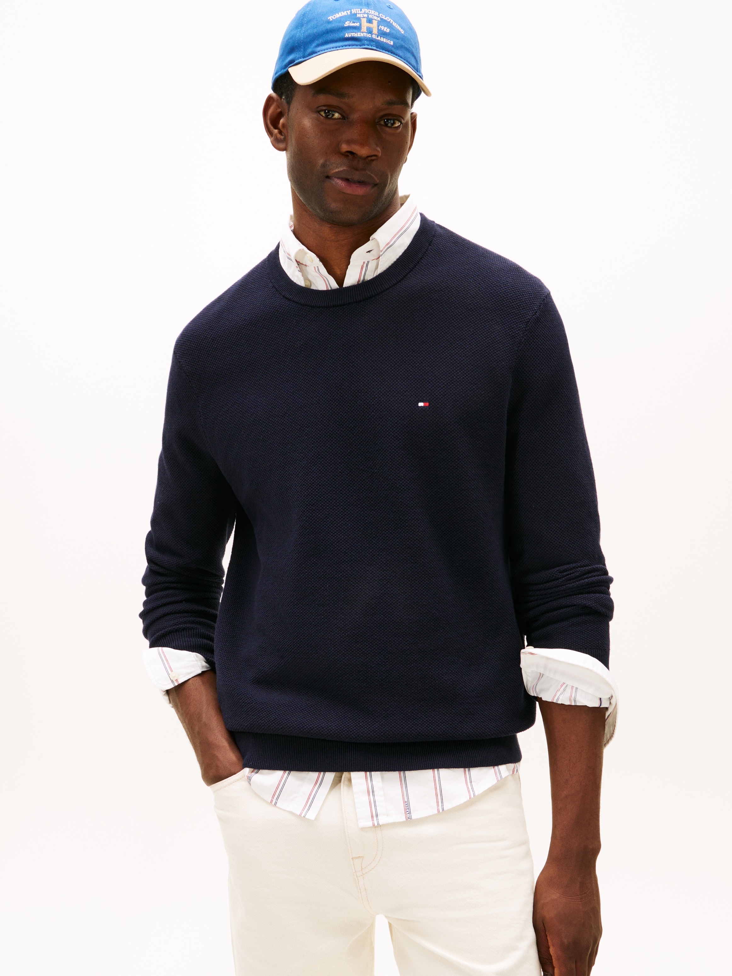 Tommy Hilfiger Rundhalspullover »ESSENTIAL STRUCTURE CREW NECK mit Struktur und Label« unifarben, casual, regular fit, Baumwolle, Rundhals