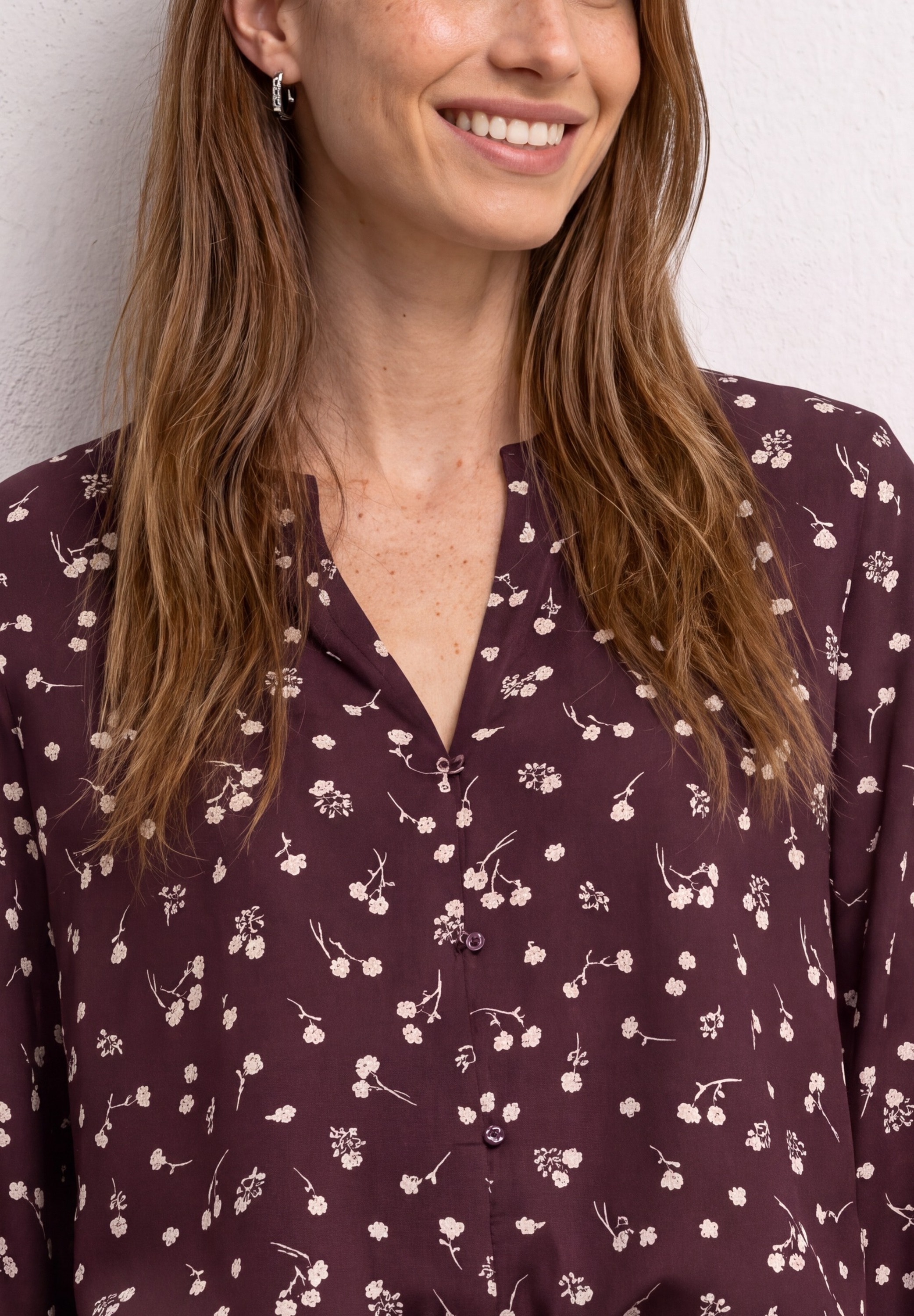 STREET ONE Druckbluse 3/4-Tunika-Bluse mit Splitneck und Allover-Print