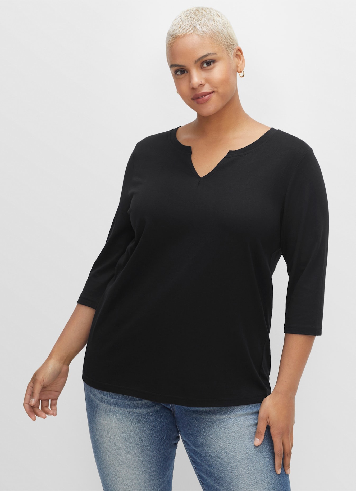 Sheego Damen 3/4-Arm-Shirt »3/4-Arm-Shirt« 1 Stk. tlg. in schwarz, Größe 56/58