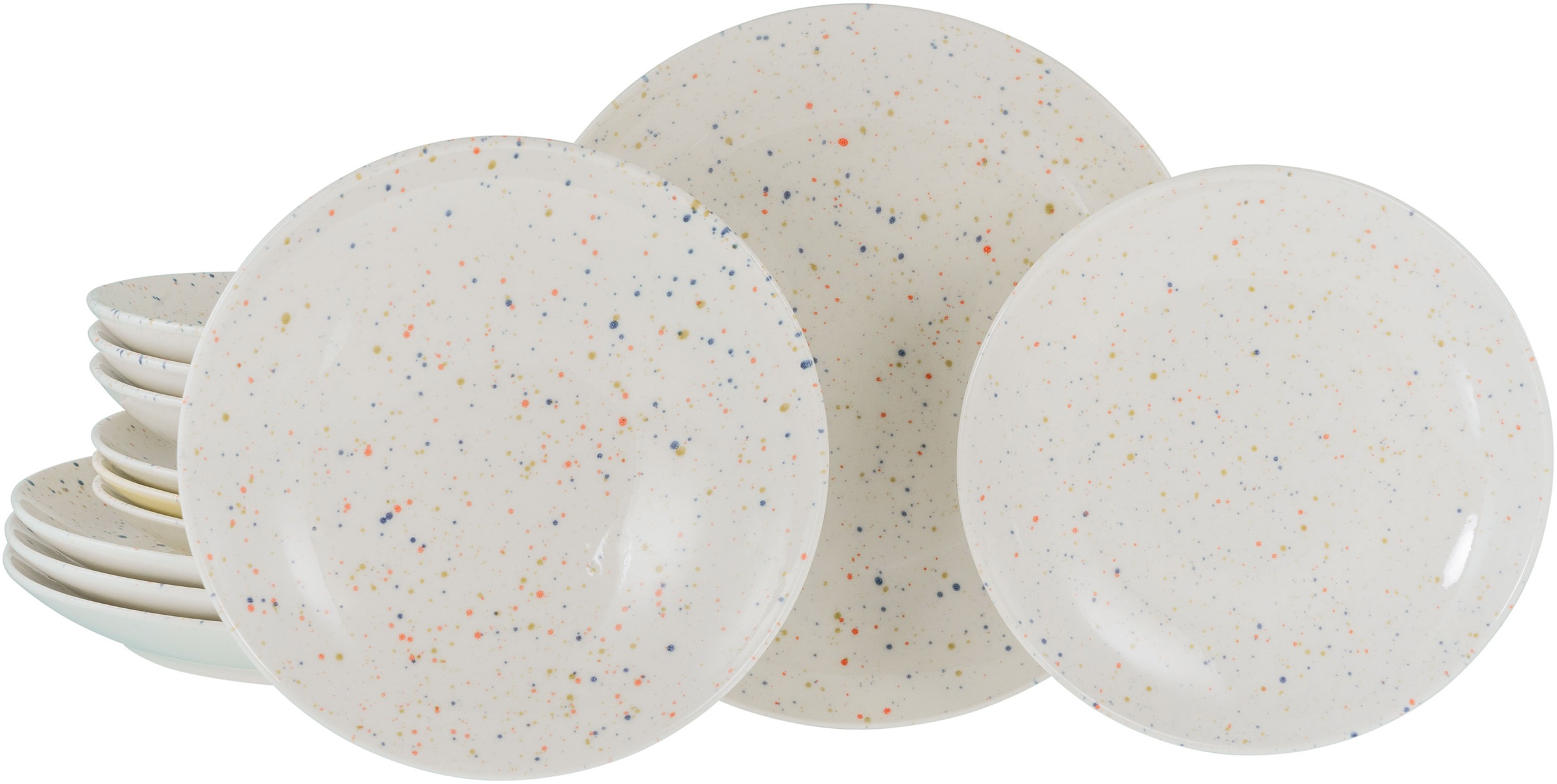 CreaTable Teller-Set »Confetti, Teller Set 12-tlg.« Unregelmäßige bunte Punkte, Gute Laune Geschirr, Frisch, Freundlich