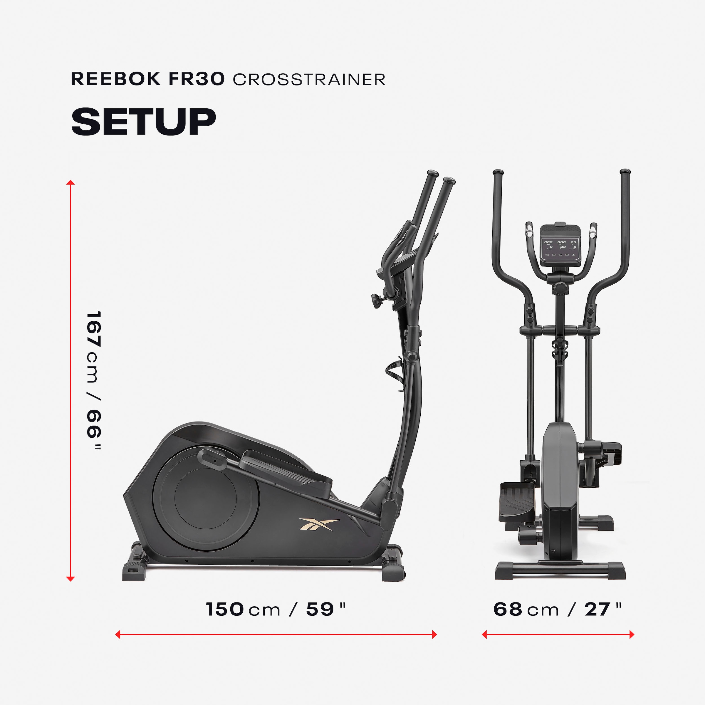 Reebok Crosstrainer-Ergometer »FR30«, (mit Tablet-Halterung und integr. Pulsempfänger), Schwungmasse ca. 4 kg, 18 Widerstandsstufen
