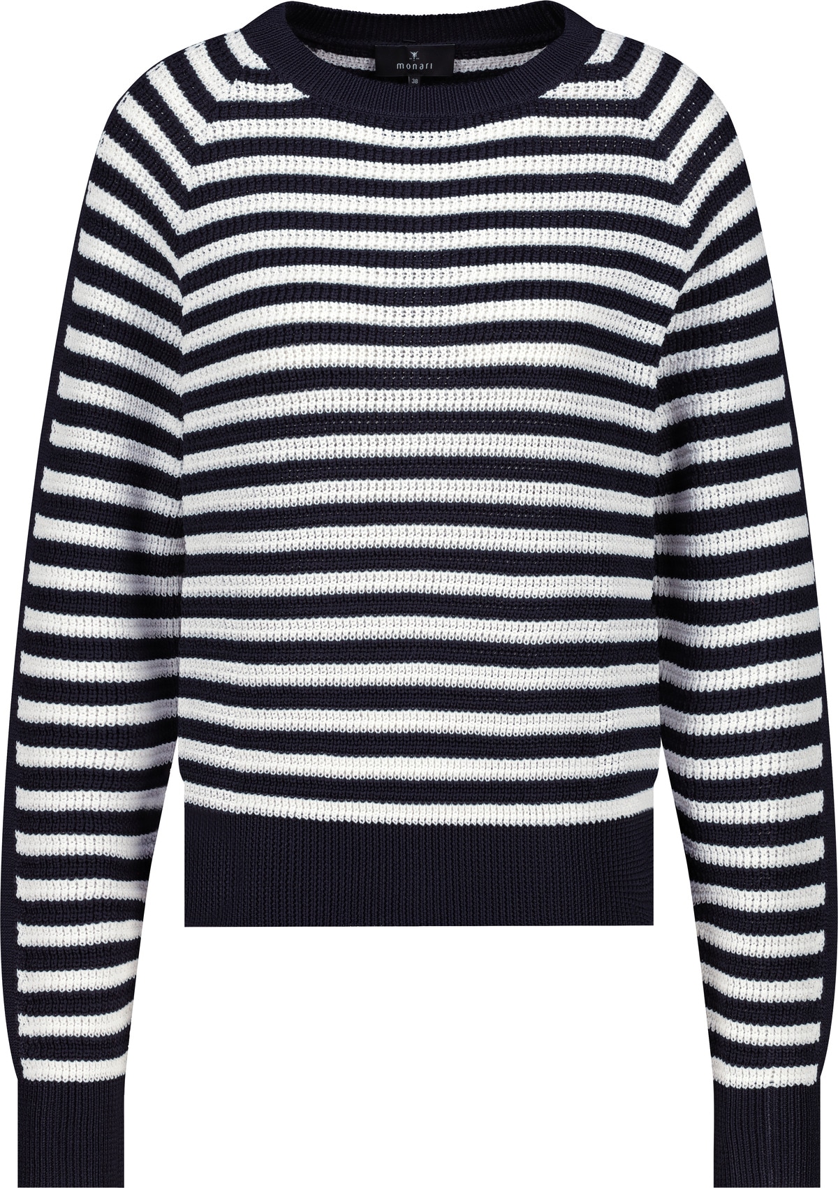 Monari Strickpullover Rundhalsausschnitt, Regular Fit, Streifendetail am Ärmel