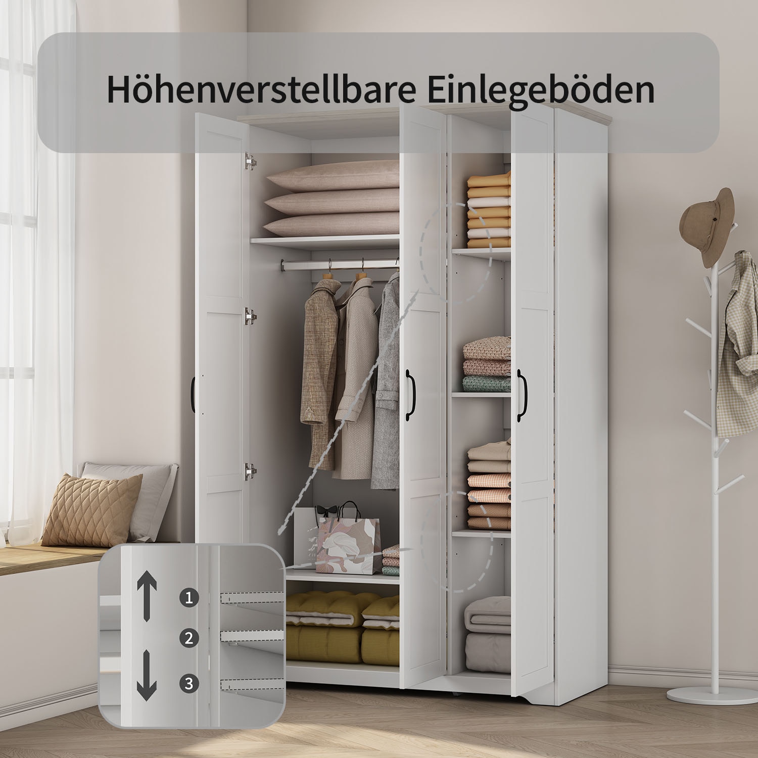 OTTO home Kleiderschrank »Emmilia Schrank Schlafzimmerschrank im Landhaus Design« Mit vielen Einlegeböden und Softclose,  Landhaus Schrank mit  3 Türen Breite 120,4 cm, Höhe 2m