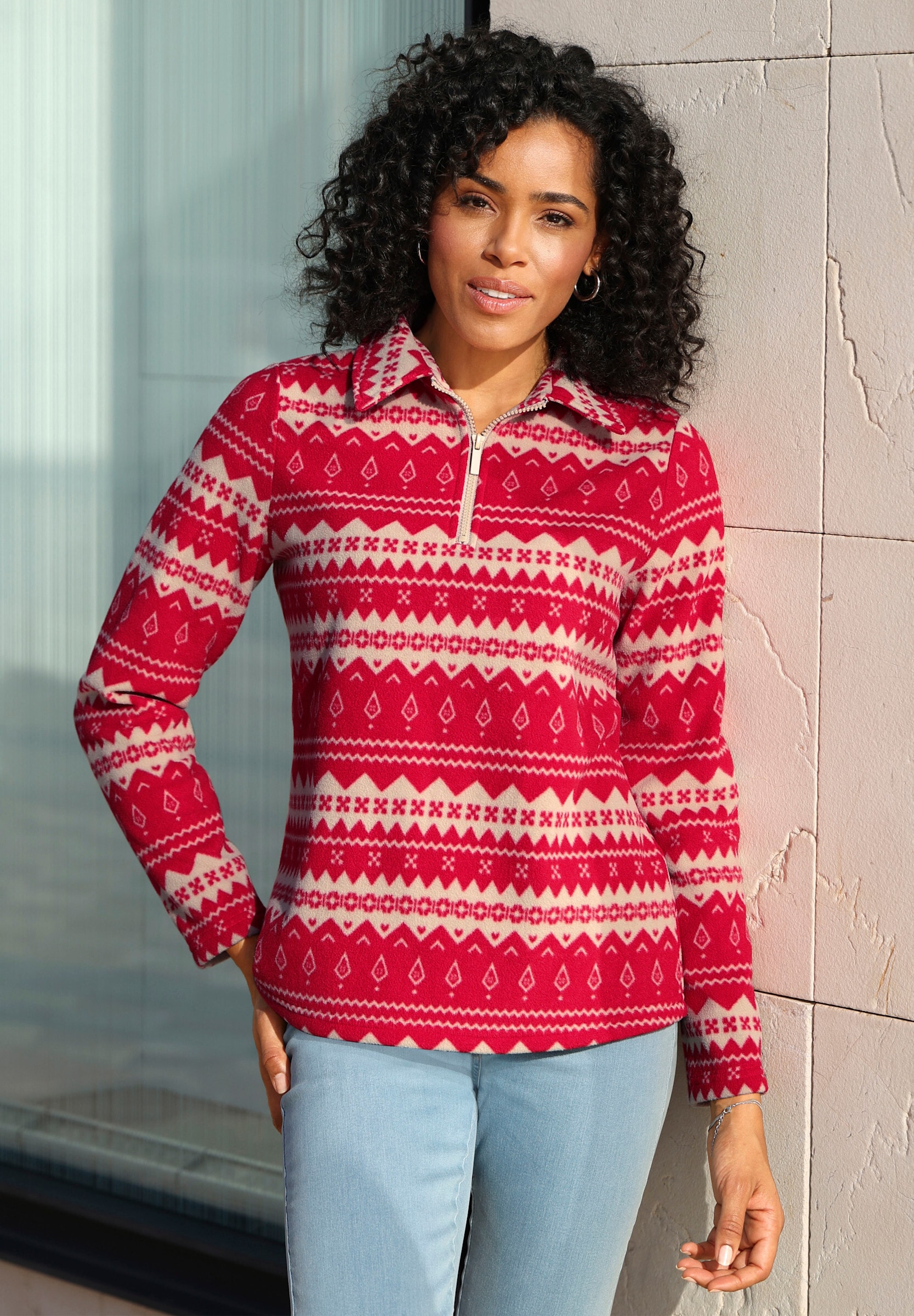 Sieh an! Fleeceshirt »Fleece-Shirt Fleeceshirt mit Streifen-Muster«