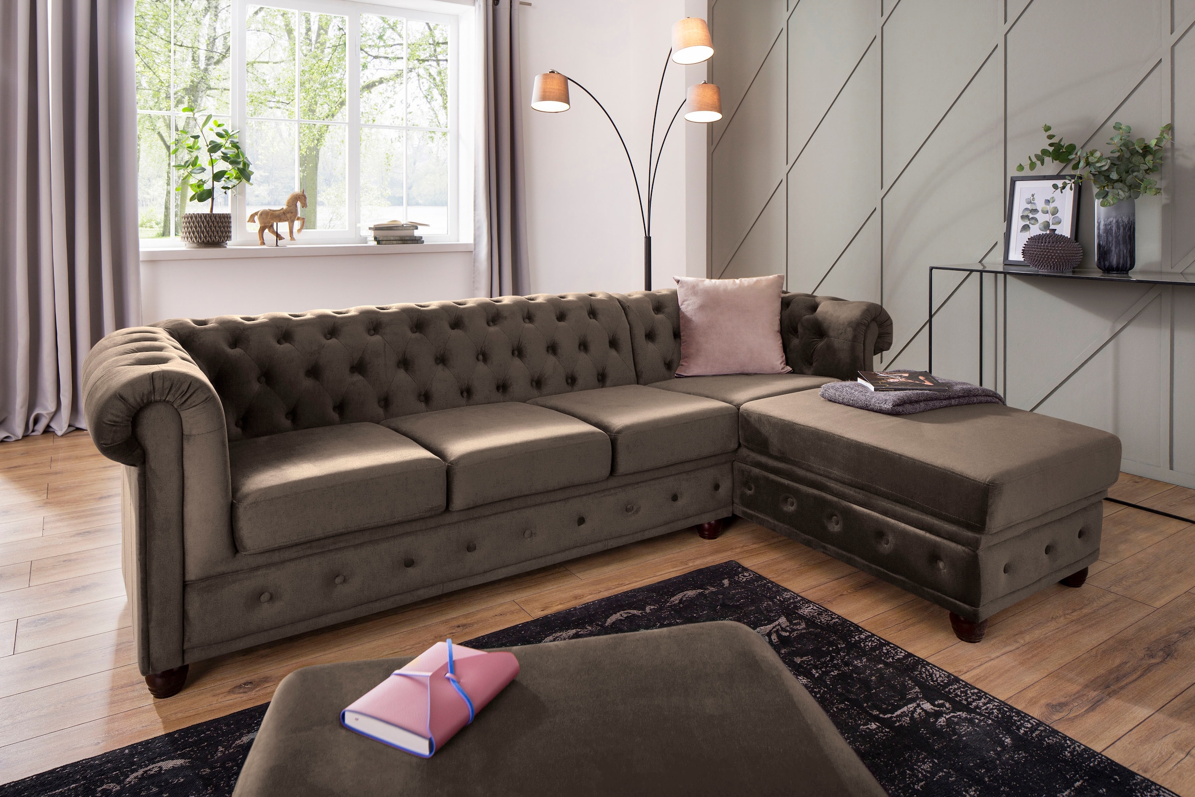 Home affaire Chesterfield-Sofa »New Castle L-Form« hochwertige Knopfheftung in Chesterfield-Design, B/T/H: 255(171/72)