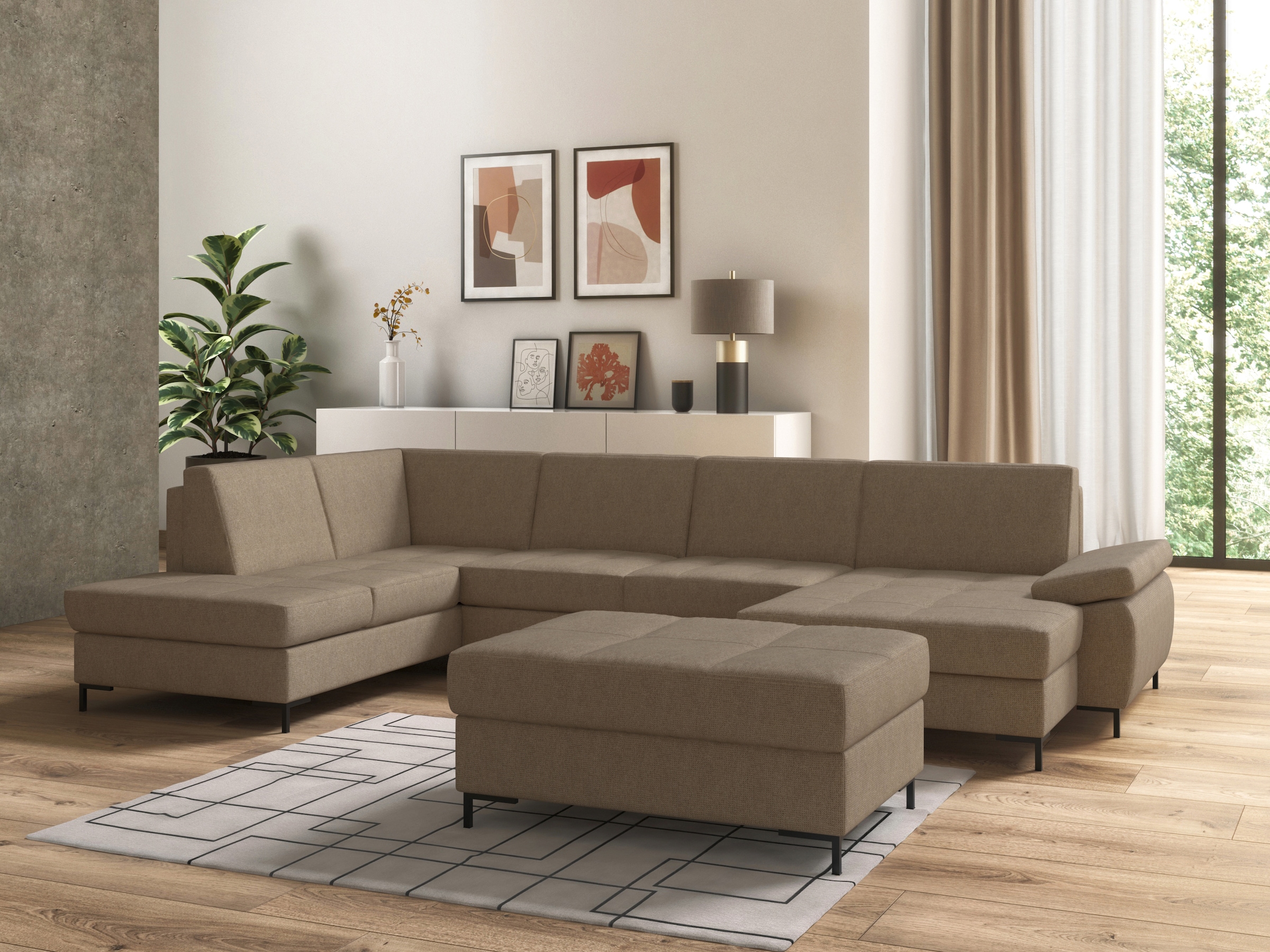 DOMO collection Wohnlandschaft »Capelo U-Form«, mit Armteilverstellung, wahlweise mit Bettfunktion, Federkern