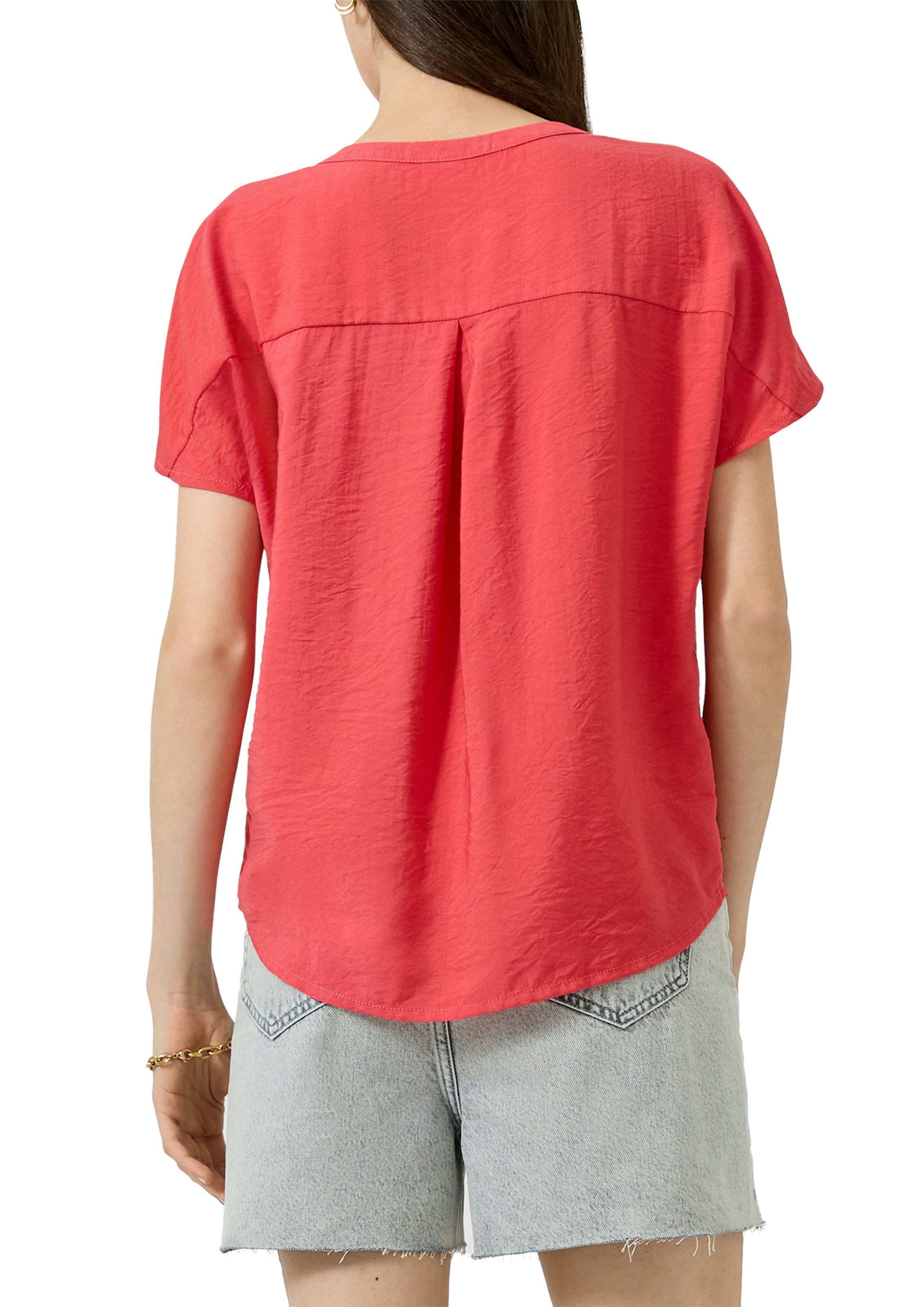 QS Kurzarmbluse Sommerbluse mit Split Neck