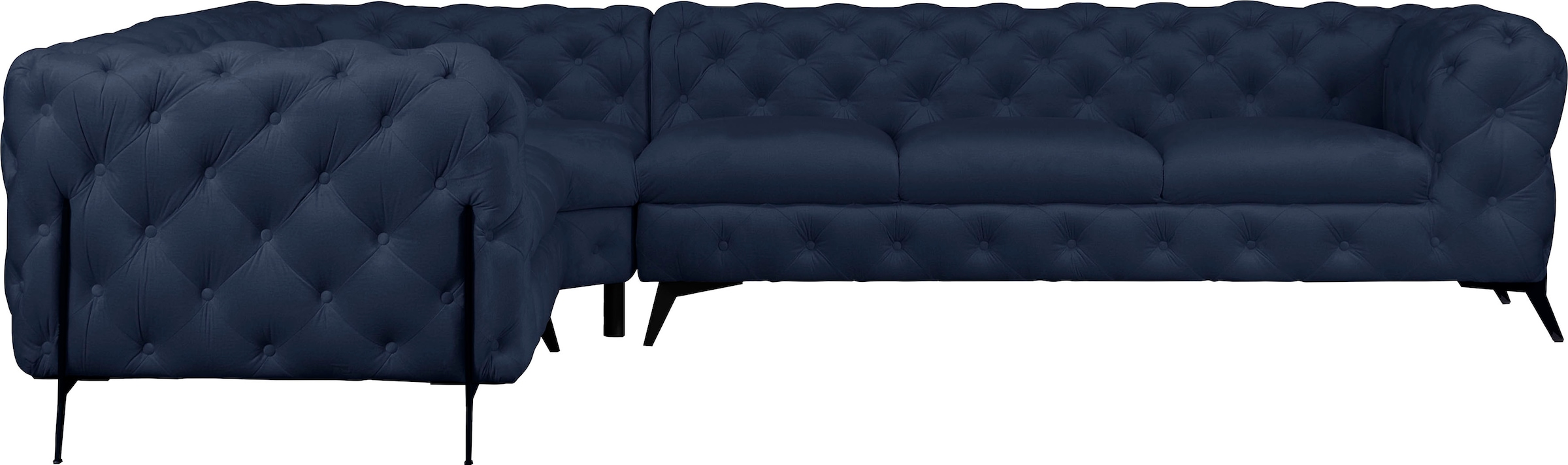 Leonique Chesterfield-Sofa »Amaury L-Form«, großes Ecksofa, Chesterfield-Optik, Breite 323 cm, Fußfarbe wählbar
