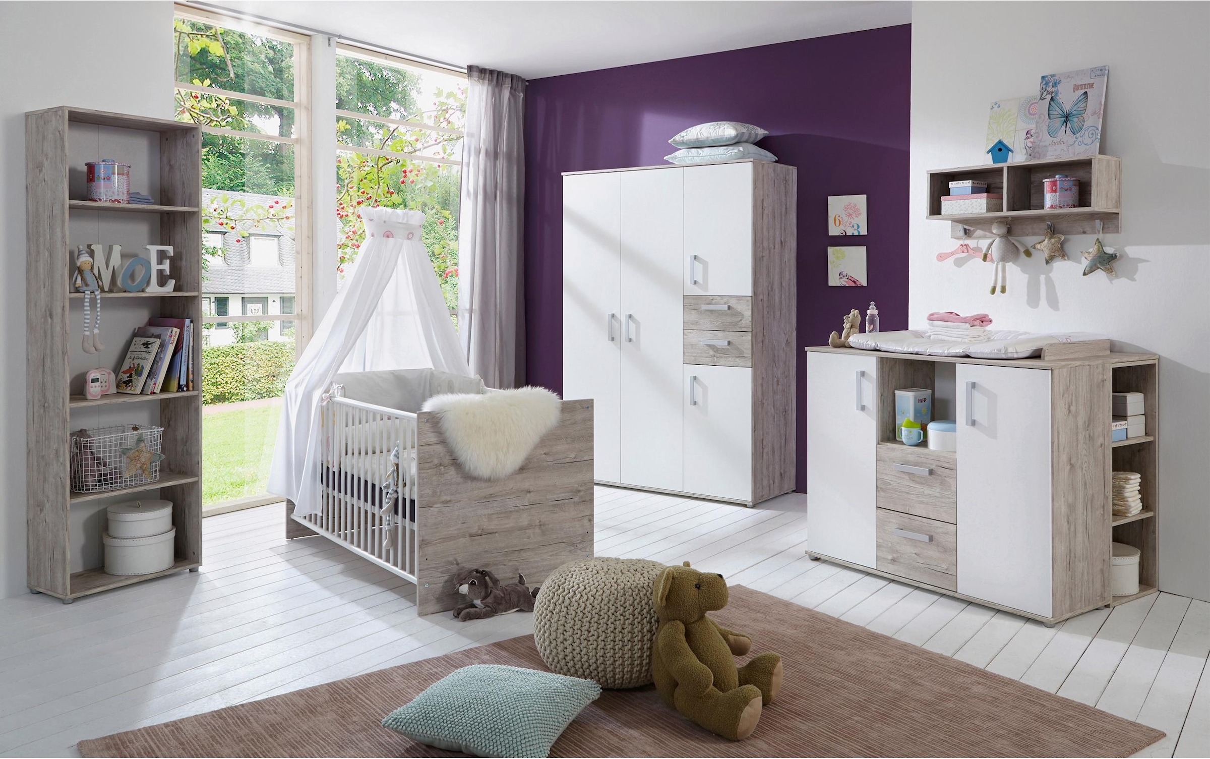 Babyzimmer-Komplettset »Bente«, (Set, 3 St., Kinderbett, Schrank, Wickelkommode), Made...